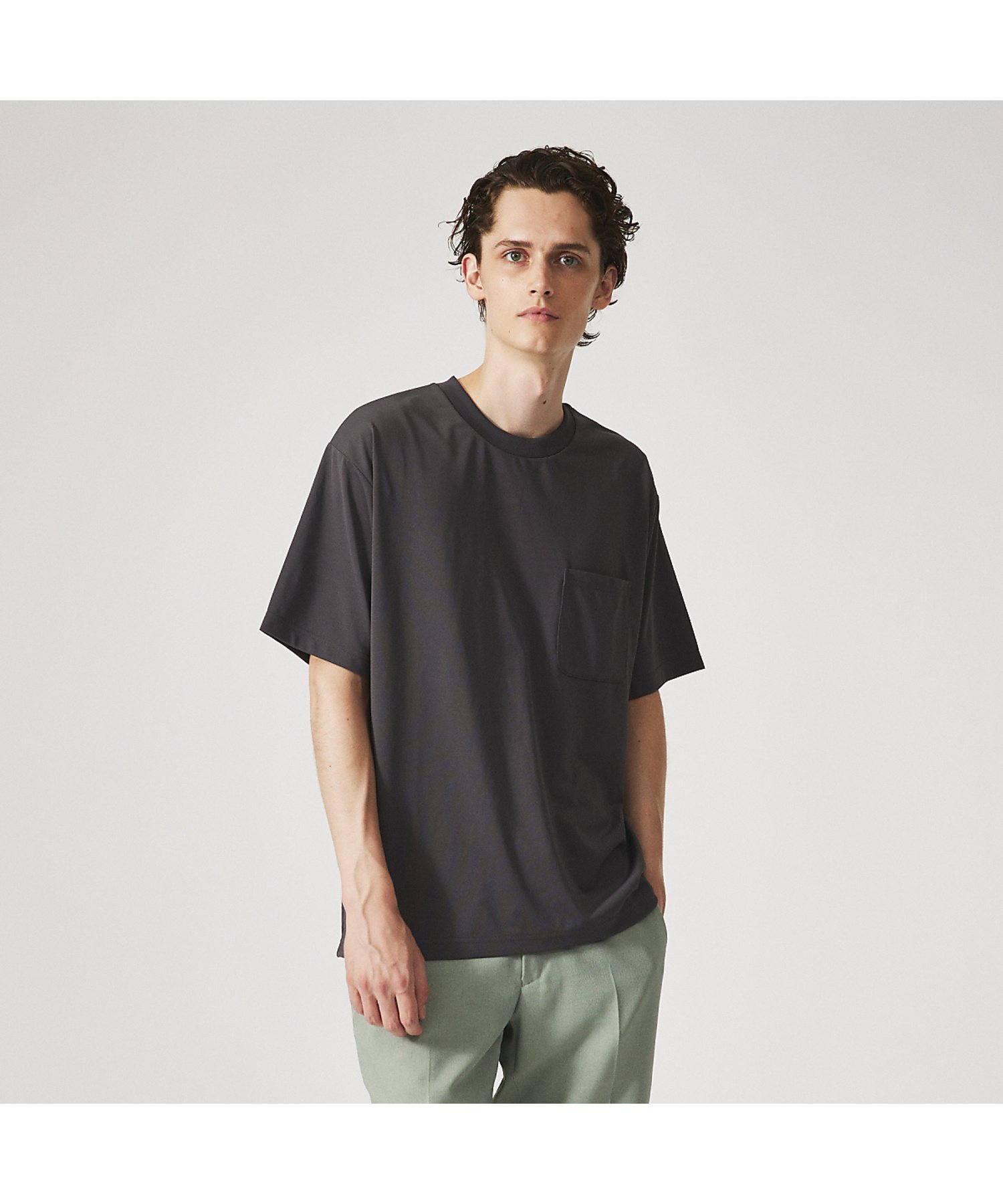 【ドライタッチ 】ヘムラウンド 半袖 Tシャツ アバハウス トップス カットソー・Tシャツ ブルー ネイビー ホワイト グレー