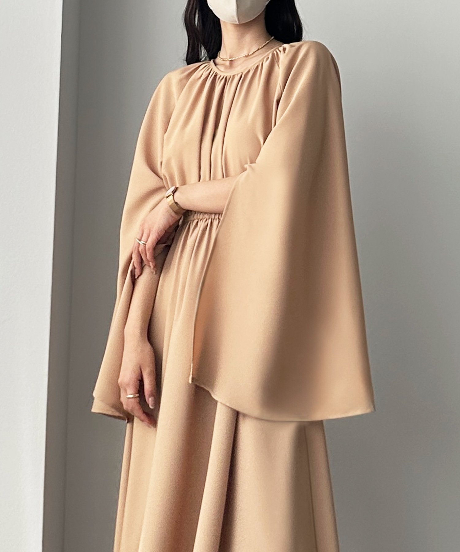 【SALE／25%OFF】JUNOAH スリットスリーブフレアワンピース ジュノア ワンピース・ドレス ワンピース ベージュ ブラック ホワイト パープル ブラウン【送料無料】のサムネイル