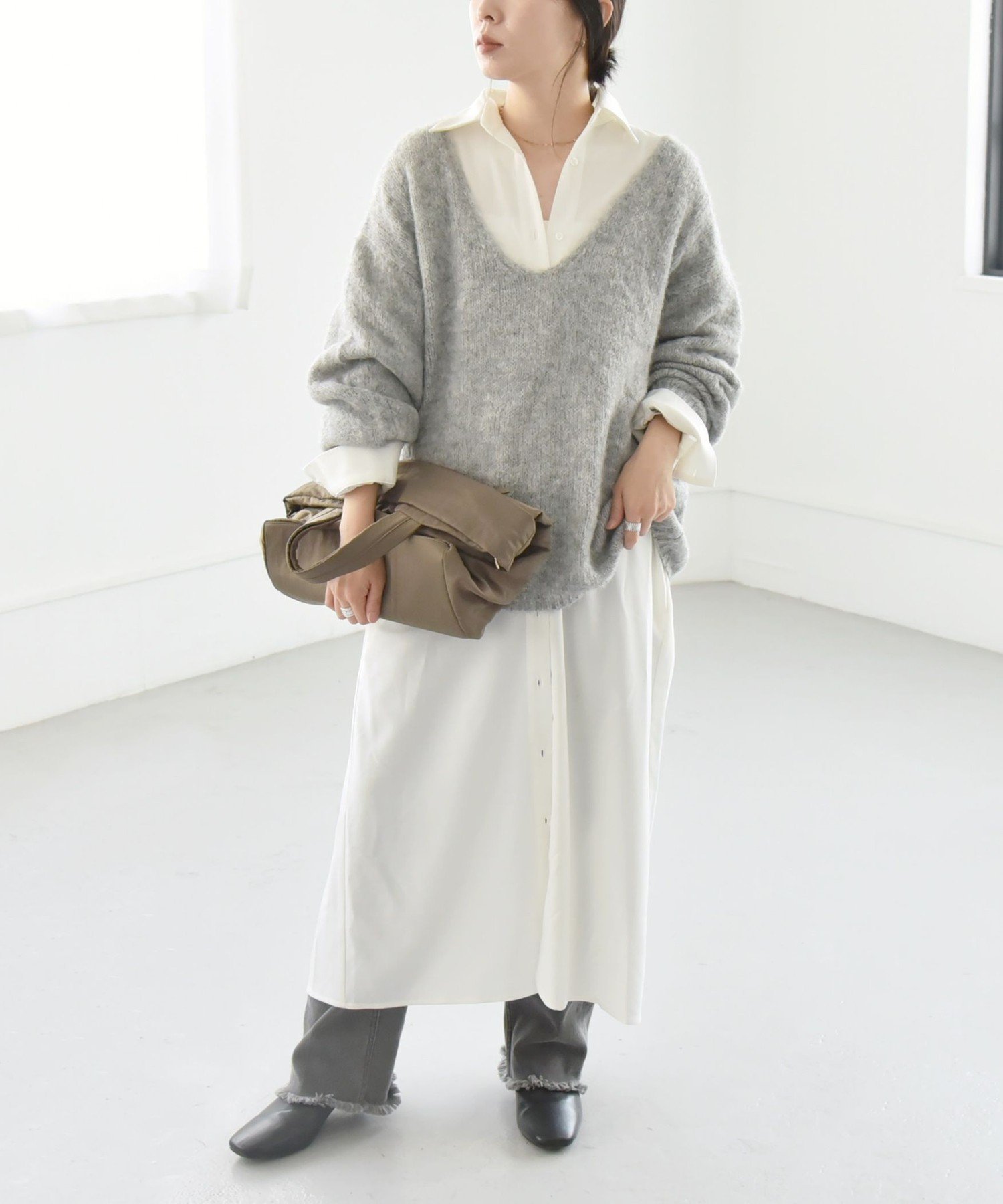 【SALE/50%OFF】quaranciel quaranciel:<洗濯可能>Vネック ニット & シャツ ワンピース セット シップス ワンピース・ドレス...