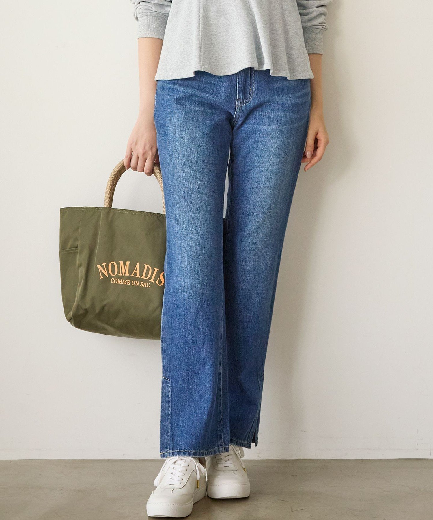 23区 L 【SLOW/一部店舗限定】スリット ストレート デニム ニジュウサンク パンツ ジーンズ・デニムパンツ グレー ブルー