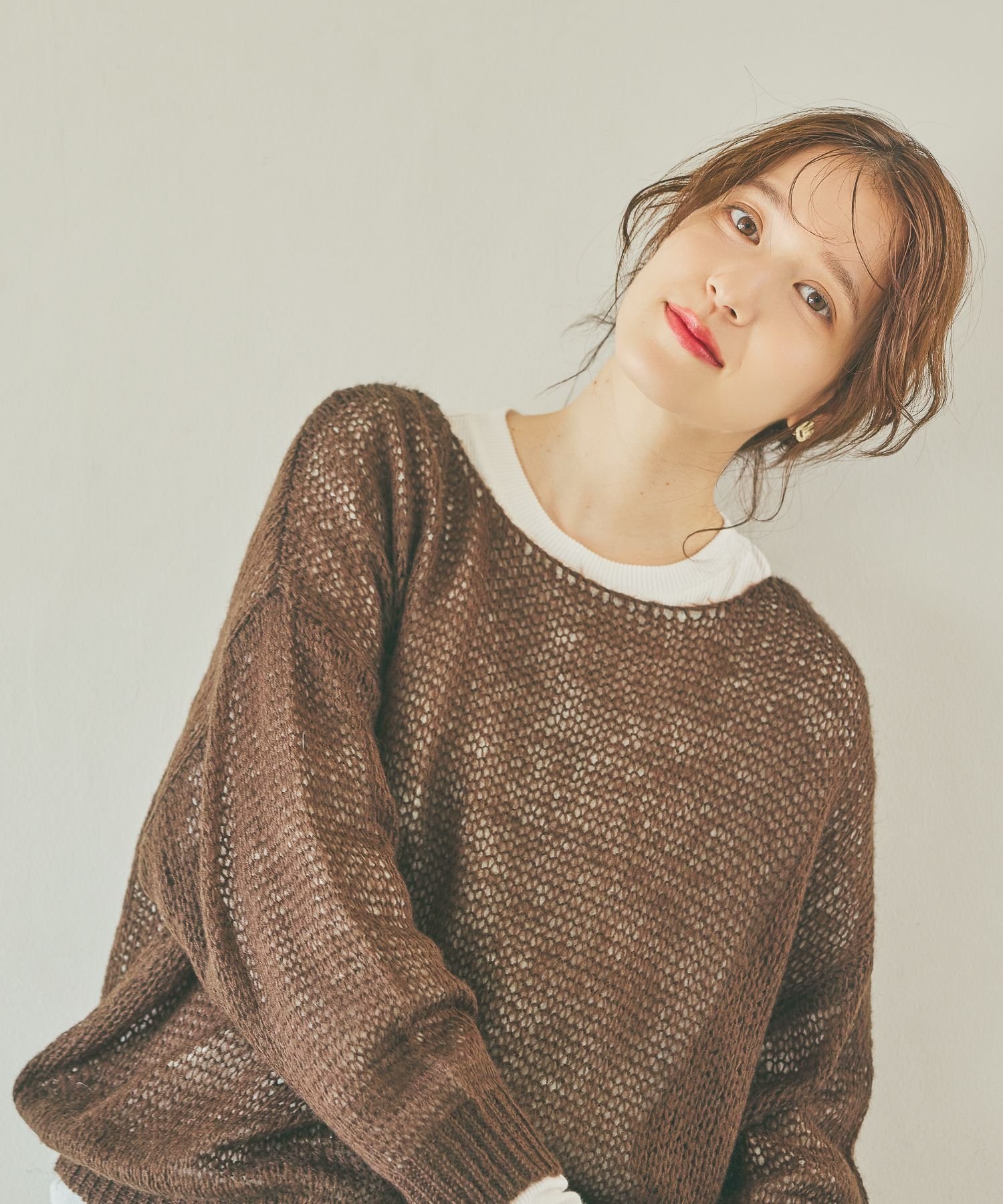 studio CLIP 5ゲージモヘアタッチゆる編みプルオーバー スタディオクリップ トップス ニット ブラウン グレー グリーン【送料無料】