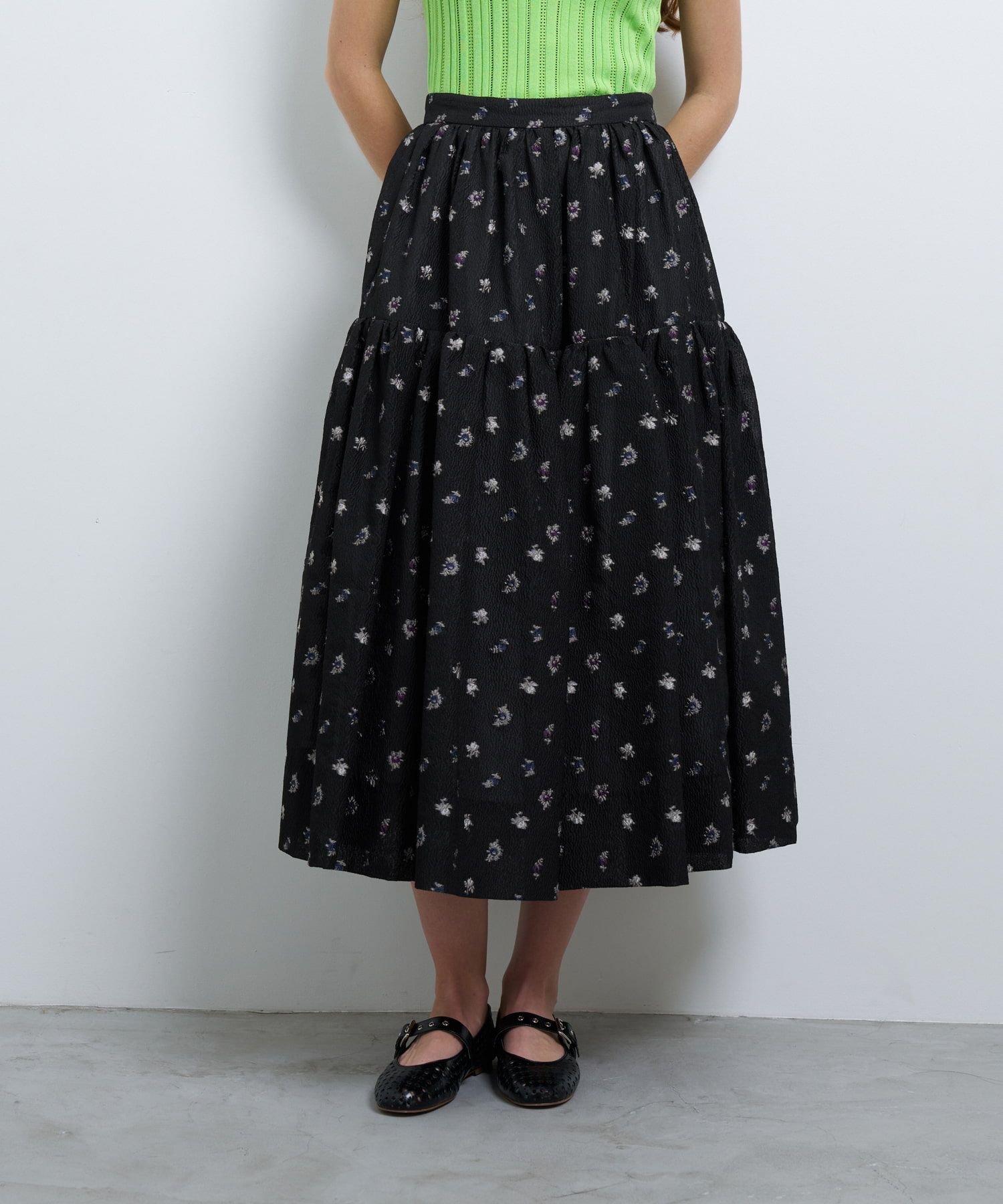 【SALE／50%OFF】LANVIN en Bleu fleuretteジャガードスカート ランバンオンブルー スカート その他のスカート ブラック ホワイト【送料無料】