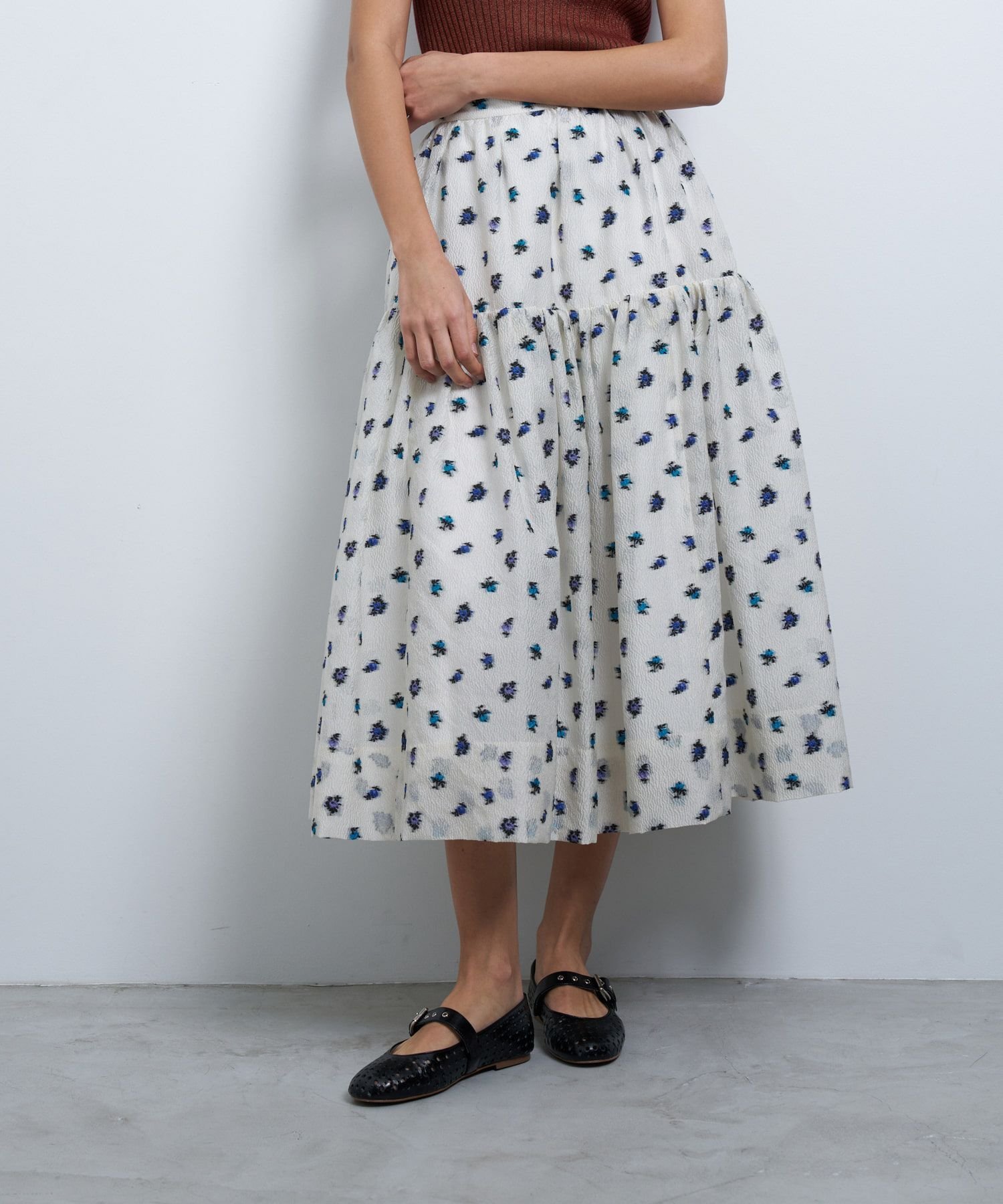 【SALE／50%OFF】LANVIN en Bleu fleuretteジャガードスカート ランバンオンブルー スカート その他のスカート ブラック ホワイト【送料無料】