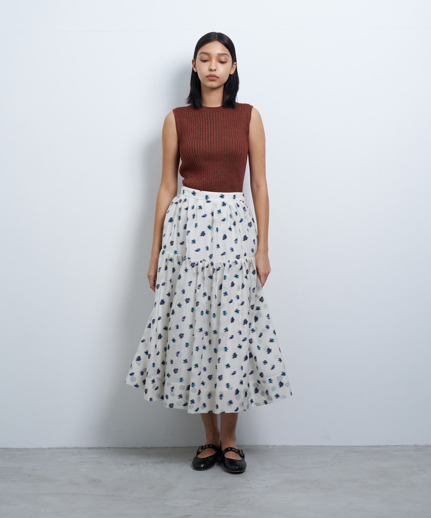 【SALE／50%OFF】LANVIN en Bleu fleuretteジャガードスカート ランバンオンブルー スカート その他のスカート ブラック ホワイト【送料無料】