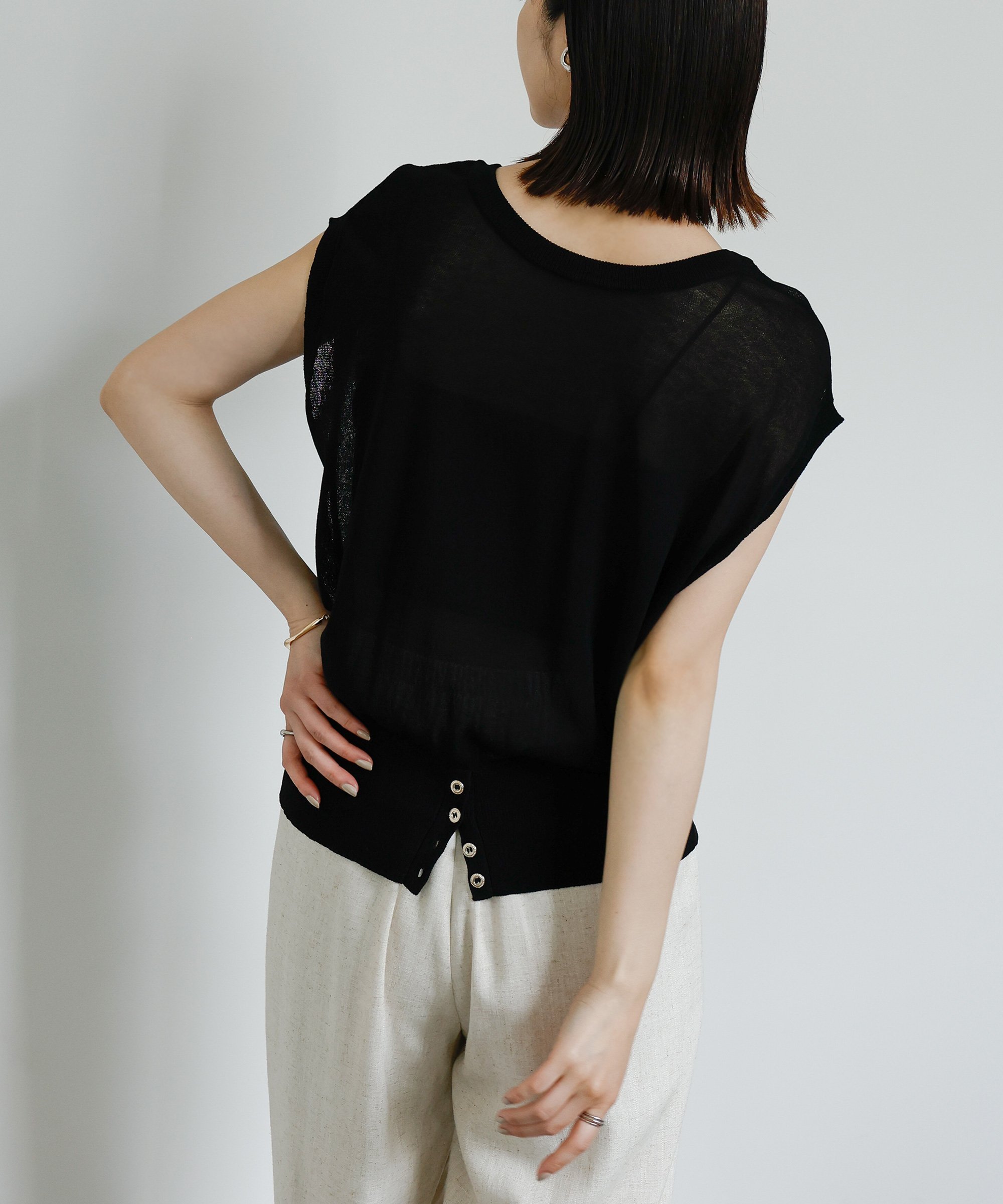SELECT MOCA 【Et】Double-Front Slit Button Sheer Knit Tops セレクトモカ トップス ニット