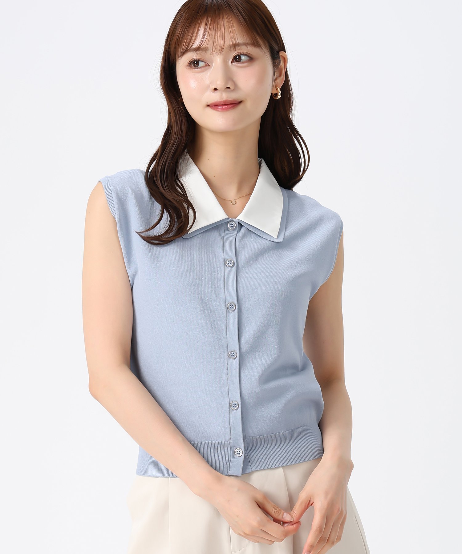 MISCH MASCH シャツ襟フレンチニット MM628317 ミッシュマッシュ トップス ニット ネイビー ホワイト ブルー