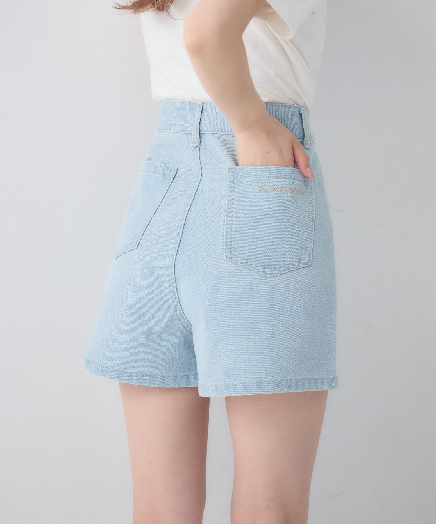 【2サイズ展開】切替デニムショートパンツ レトロガール パンツ ジーンズ・デニムパンツ ブラック