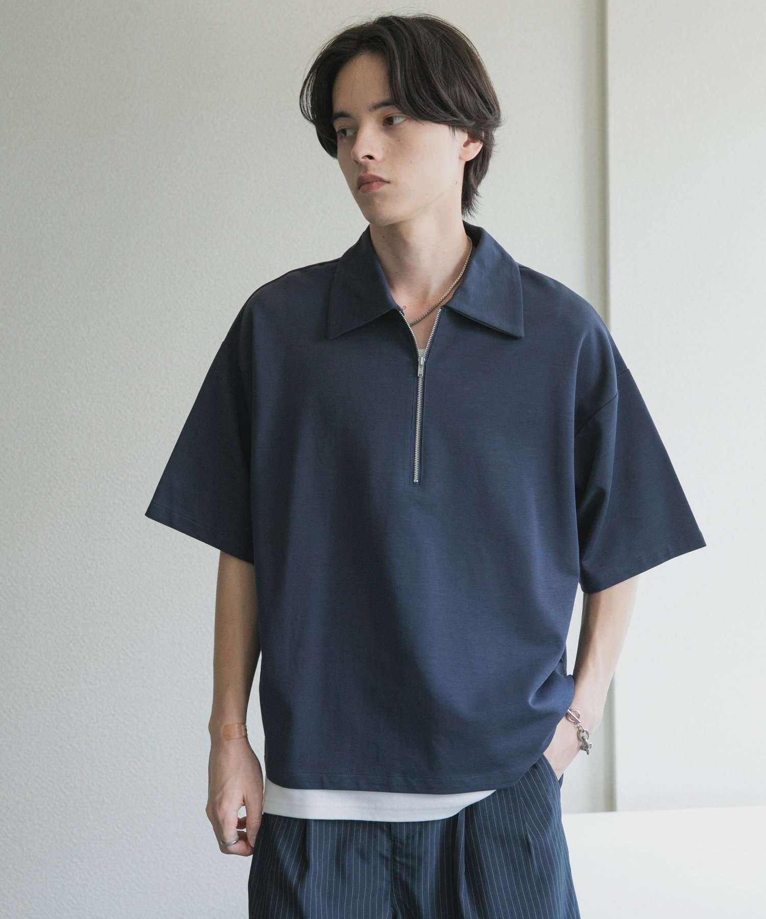 SENSE OF PLACE ライトダンボールポンチハーフジップ Tシャツ センス オブ プレイス トップス カットソー・Tシャツ ネイビー グリーン