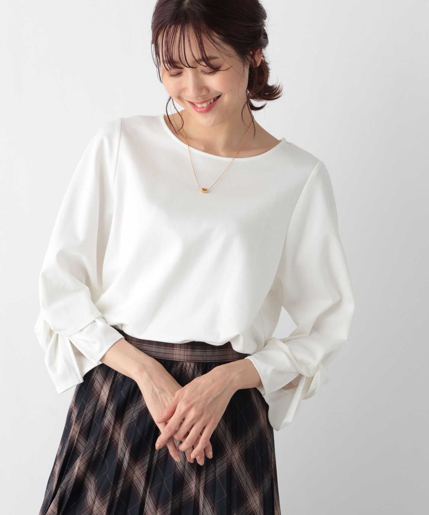 【SALE／30%OFF】GLOBAL WORK (W)ネジリスリーブPO8S+D グローバルワーク トップス カットソー・Tシャツ ホワイト ブラック グレーのサムネイル