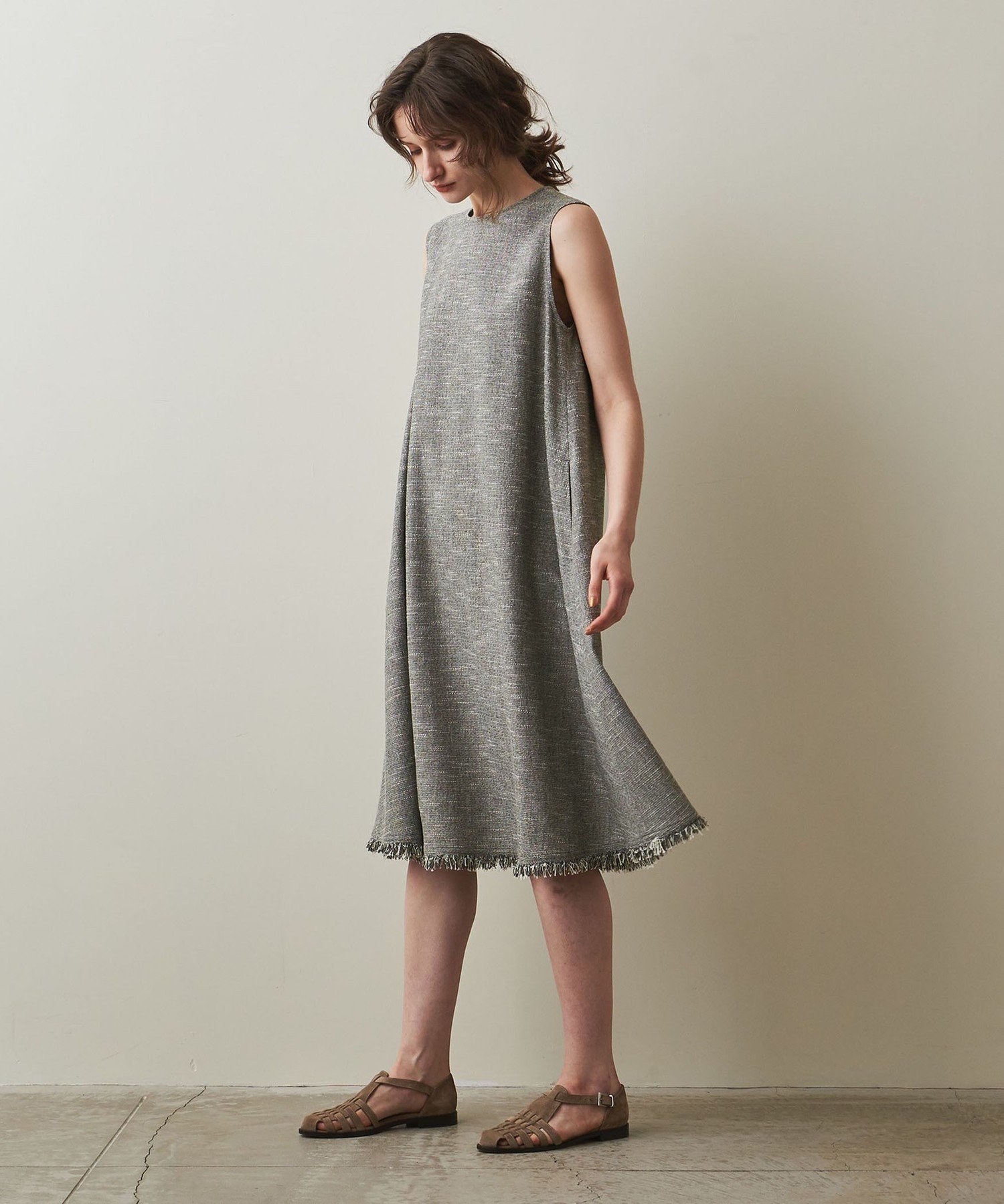 【SALE／40 OFF】Steven Alan ＜Steven Alan＞COTTON TWEED FRINGE DRESS/ワンピース ユナイテッドアローズ アウトレット ワンピース ドレス ワンピース グレー ベージュ【送料無料】