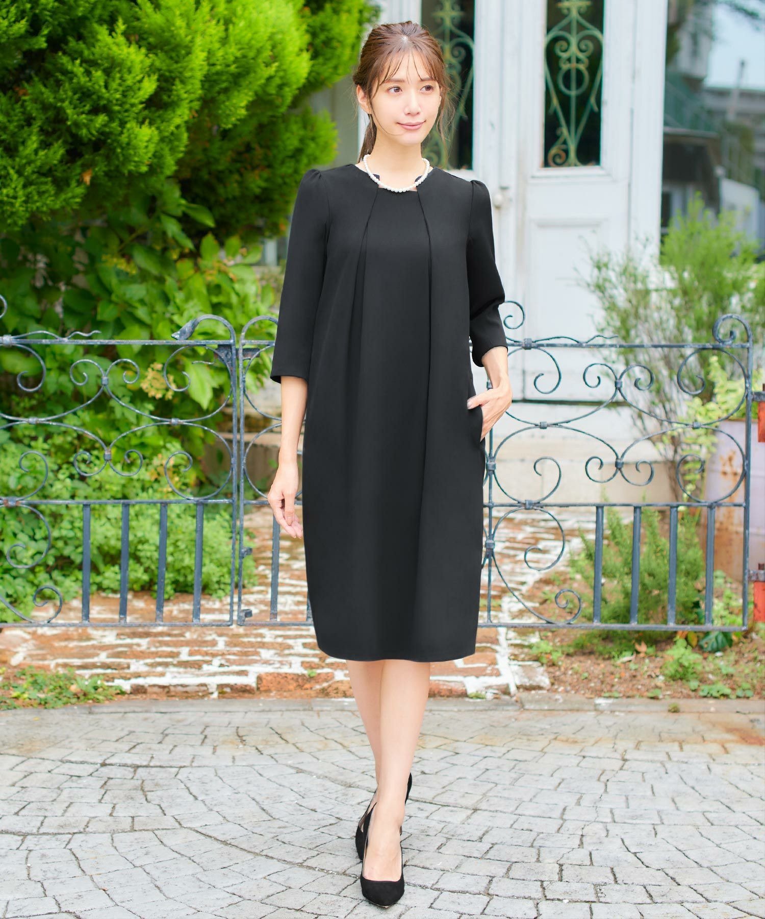 【SALE／18%OFF】Flolia セットアップ風トロンプルイユフォーマルセレモニーワンピース リバーフィールド アンド コー スーツ・フォーマル セットアップスーツ ブラック ベージュ【送料無料】