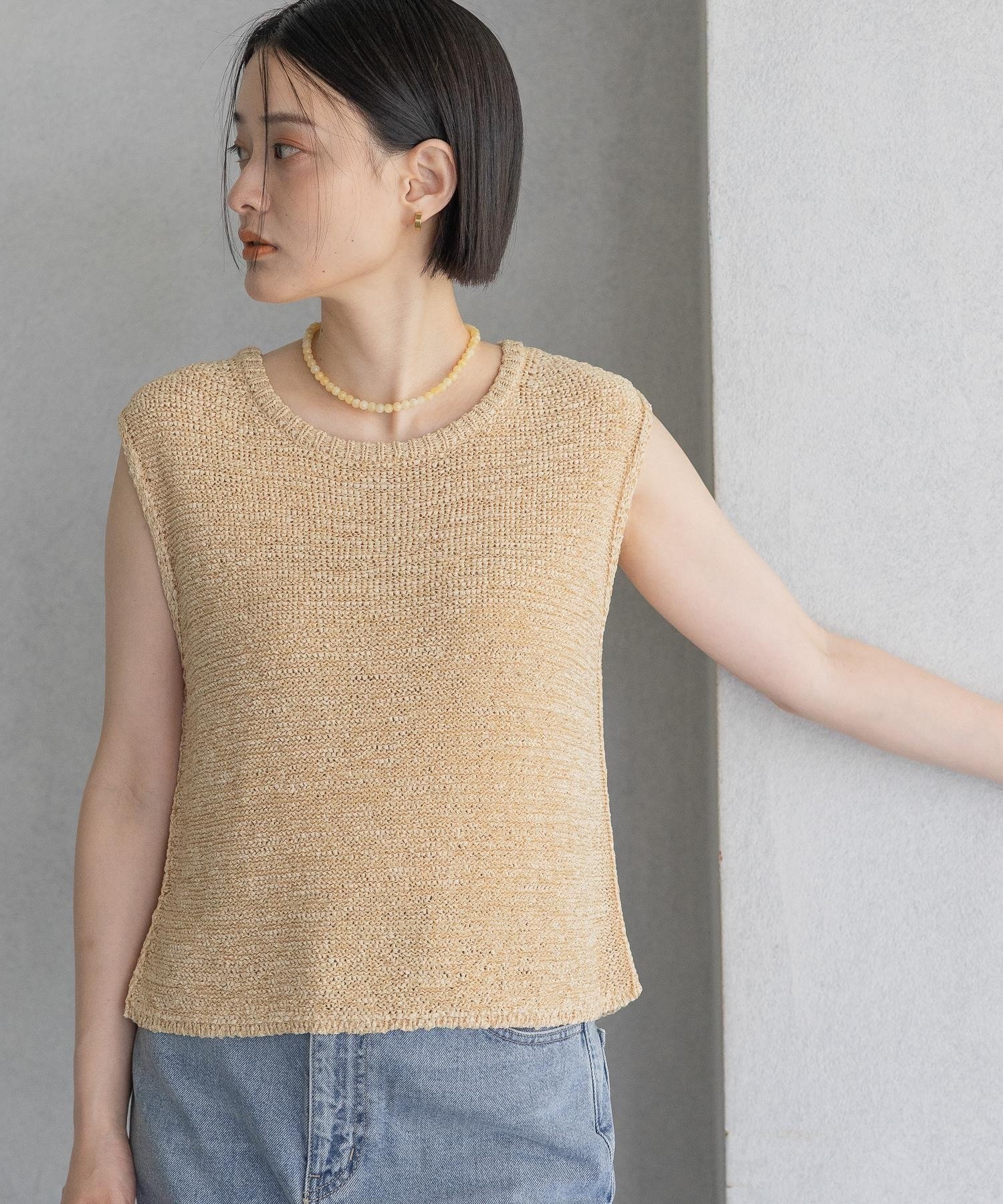 【SALE／30%OFF】A part by アセテープニットノースリーブ アパートバイ トップス ニット オレンジ グリーン ホワイト ブルー ブラウン【送料無料】
