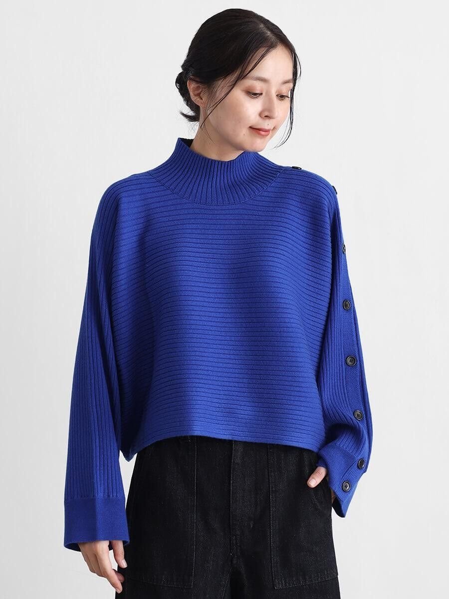 CLOVE アームデザインクロップドニット ラシュッド トップス ニット ベージュ グレー ブラック【送料無..