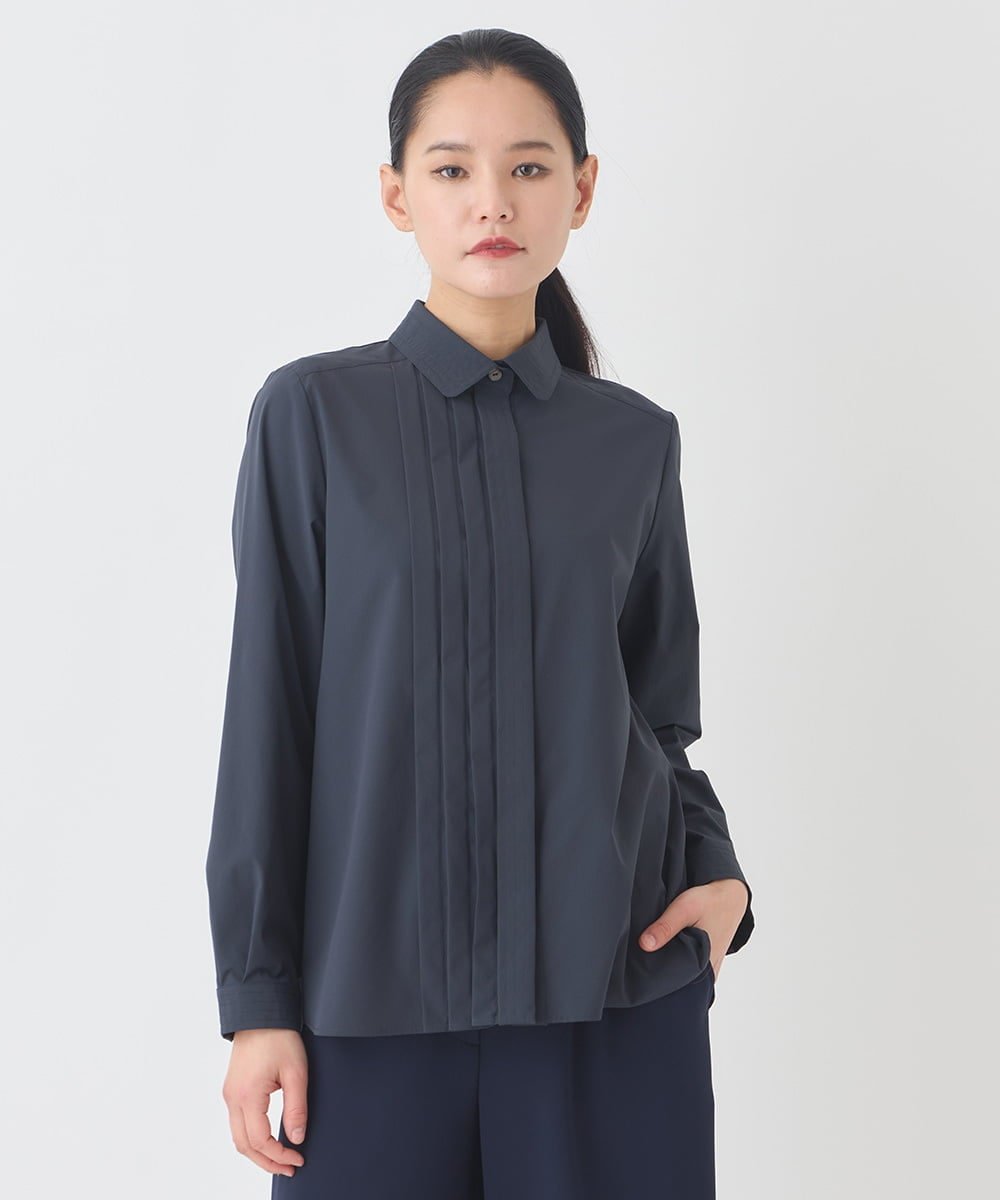 HIROKO BIS タックデザインタイプライターシャツ /洗濯機で洗える ヒロコ ビス トップス シャツ・ブラウス ホワイト ネイビー
