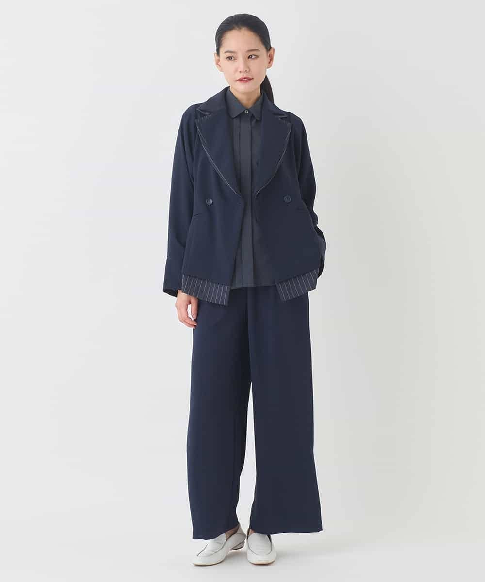 HIROKO BIS タックデザインタイプライターシャツ /洗濯機で洗える ヒロコ ビス トップス シャツ・ブラウス ホワイト ネイビー