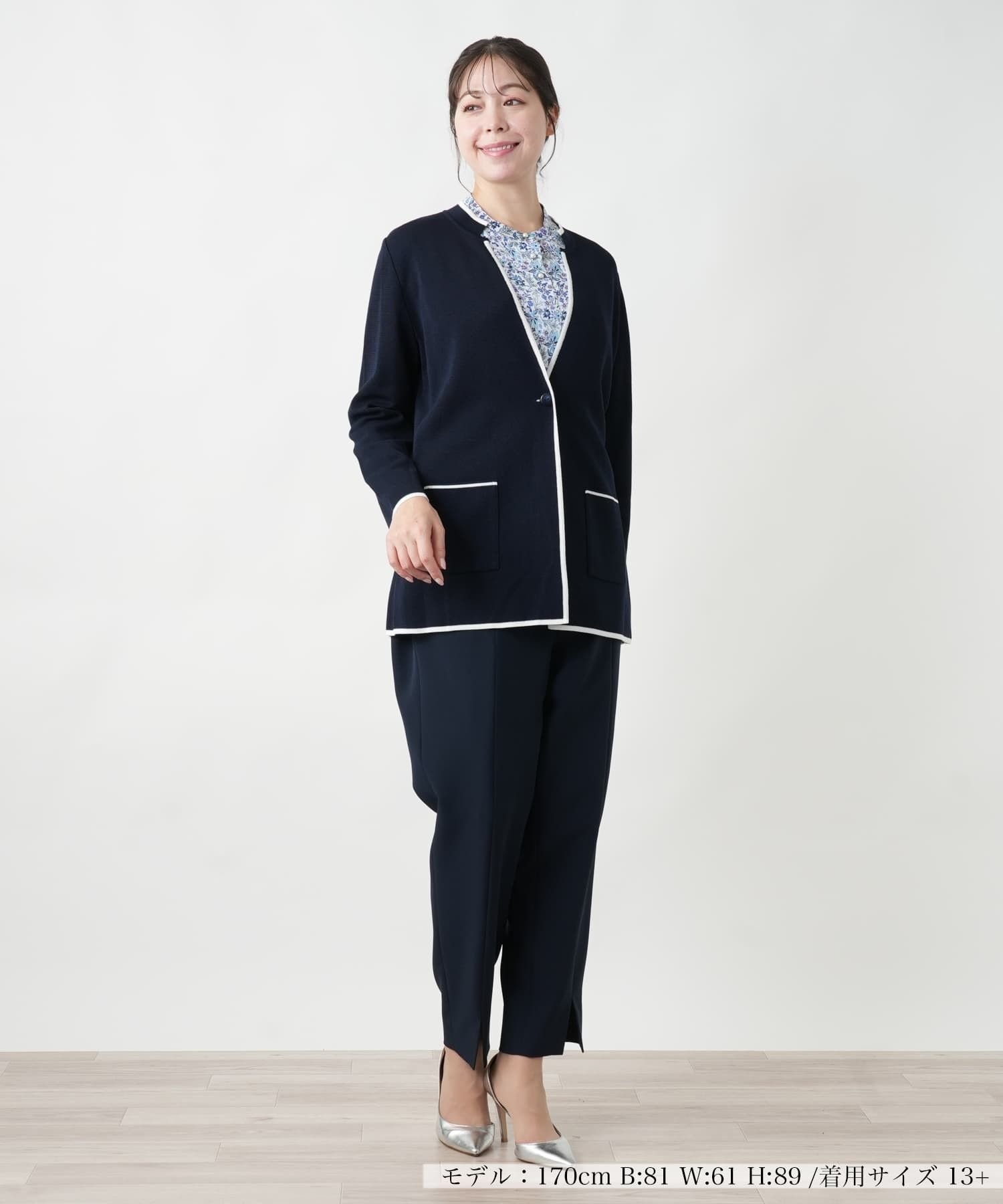 Leilian PLUS HOUSE 【店頭人気】カーディガン調ジャケット レリアン プラスハウス ジャケット・アウター テーラードジャケット・ブレザー ネイビー