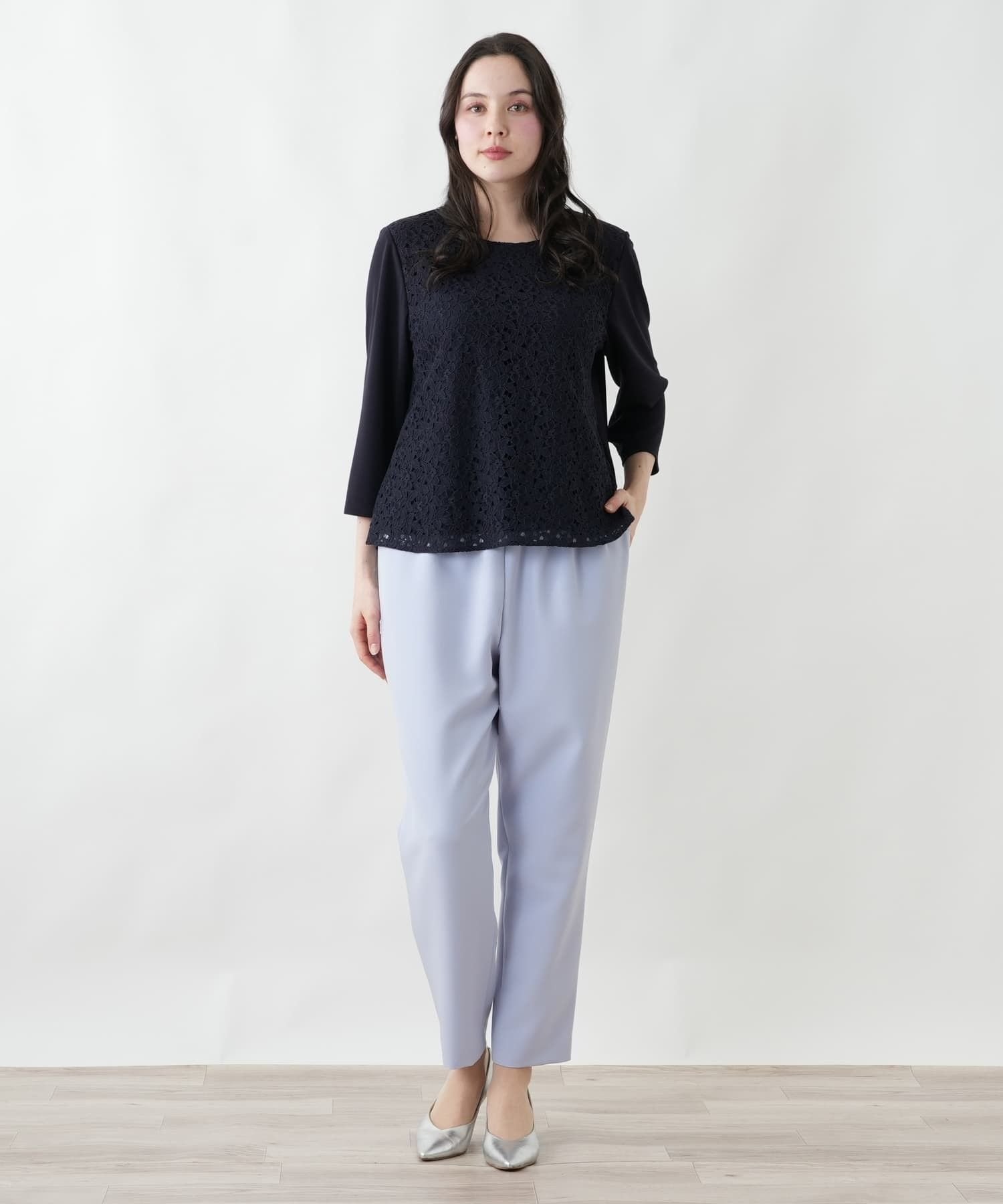 Leilian PLUS HOUSE カットソー【Leilian WHITE LABEL】 レリアン プラスハウス トップス カットソー・Tシャツ ホワイト ネイビー