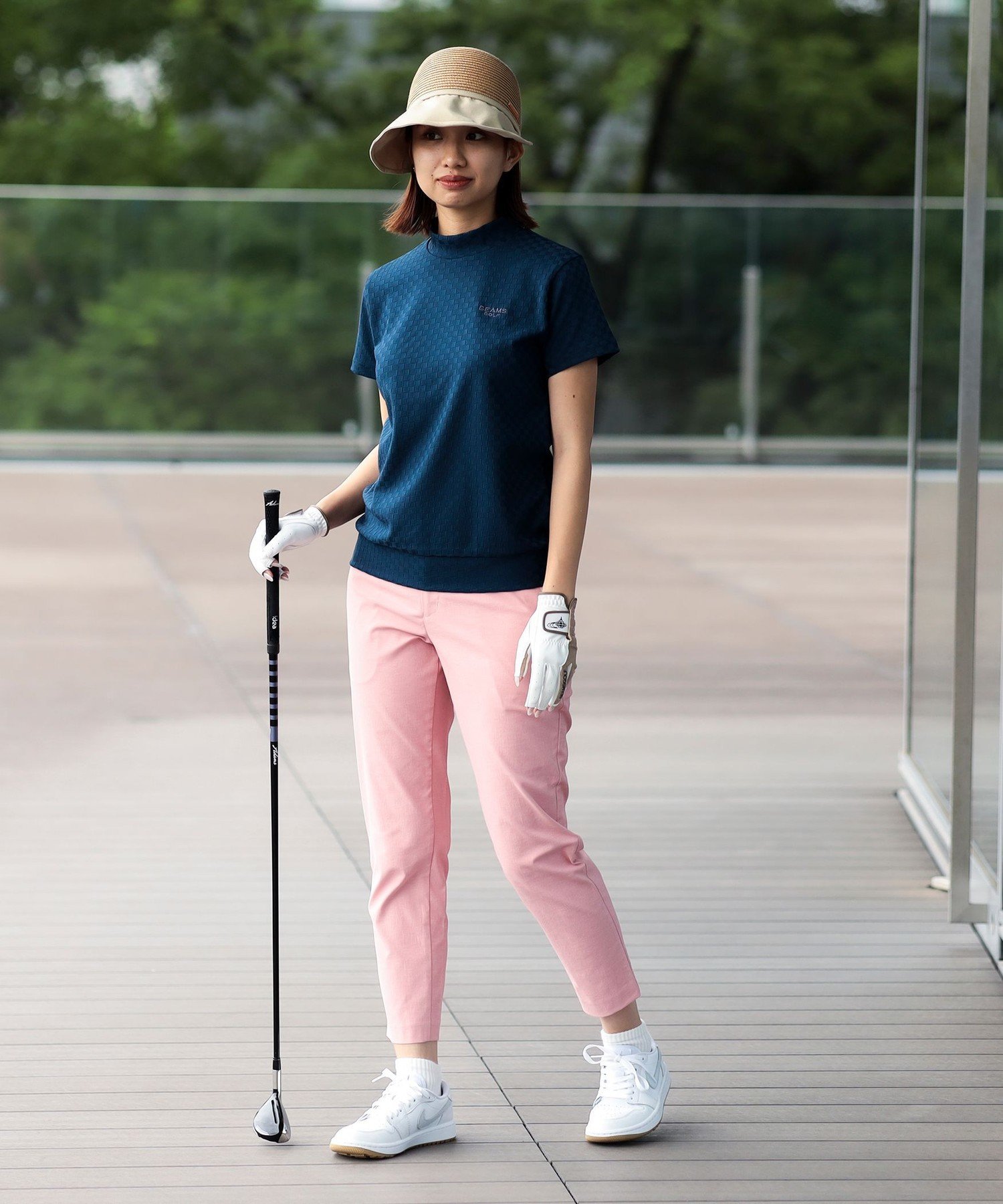 BEAMS GOLF PURPLE LABEL PURPLE LABEL / バスケット ジャカード編み モックネックシャツ ビームス ゴルフ トップス カットソー・Tシャツ ホワイト ネイビー【送料無料】