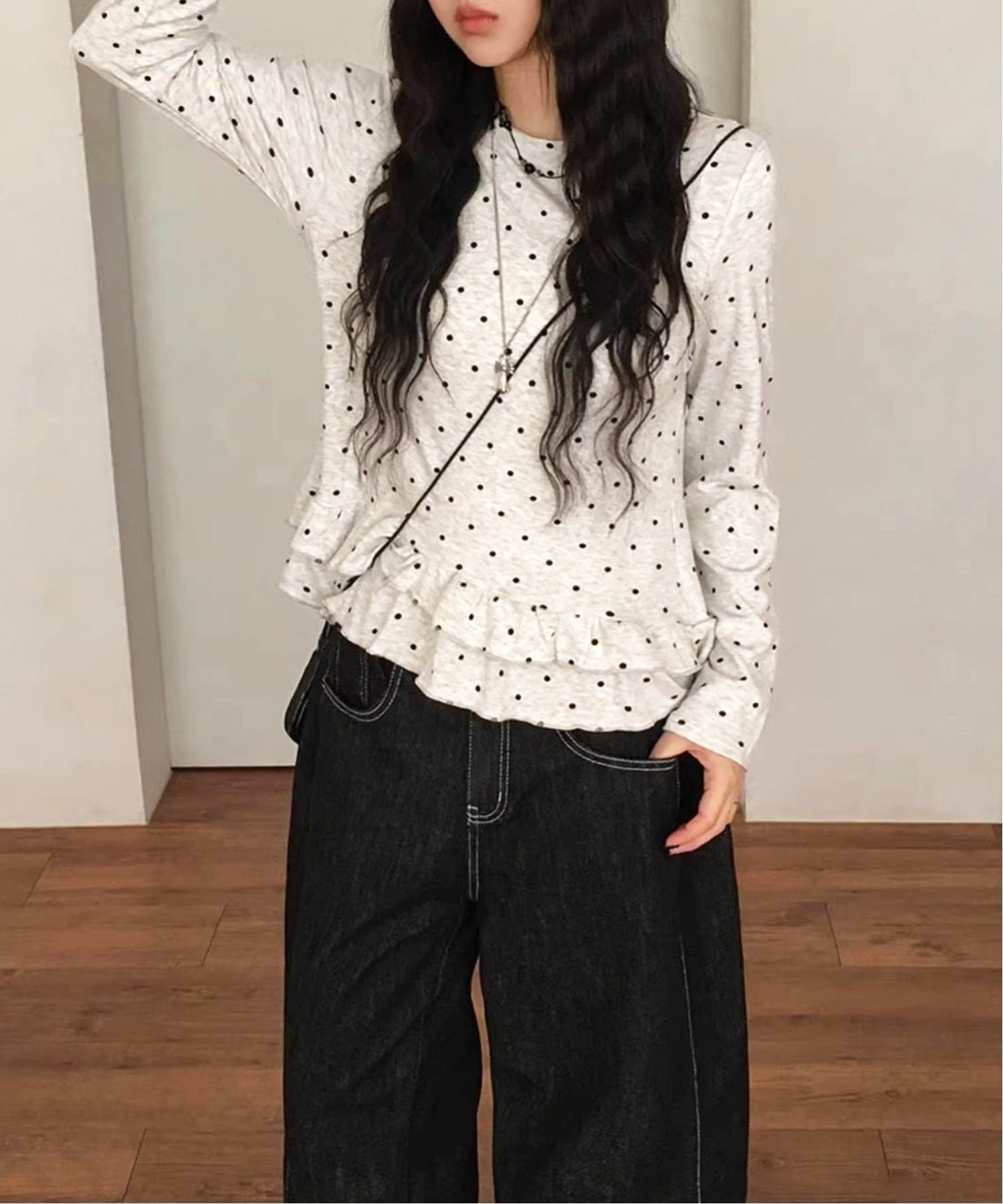 HALEY PESCA HALEY PESCA/(W)HALEY PESCA/ドット柄 フリルカットソー チェルカ トップス カットソー・Tシャツ グレー