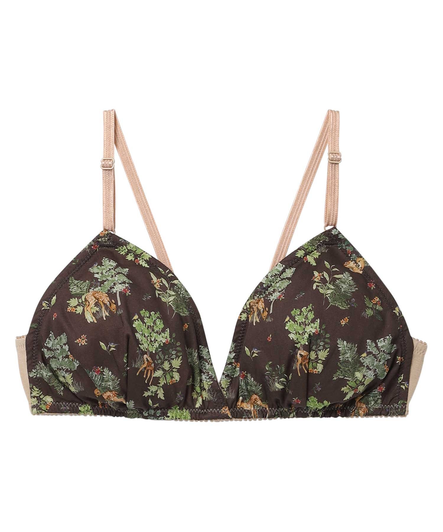 【SALE／40%OFF】une nana cool MADE WITH LIBERTY FABRIC 【綿混】三角ノンワイヤーブラ ウンナナクール インナー・ルームウェア ブラジャー ブラウン ブラック