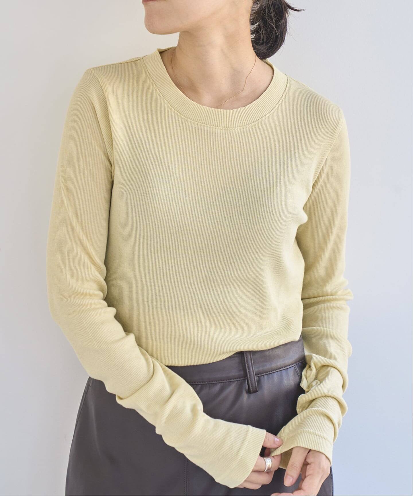 《追加》コットンカシミヤテレコクループルオーバー エミリーウィーク トップス カットソー・Tシャツ イエロー ブラウン