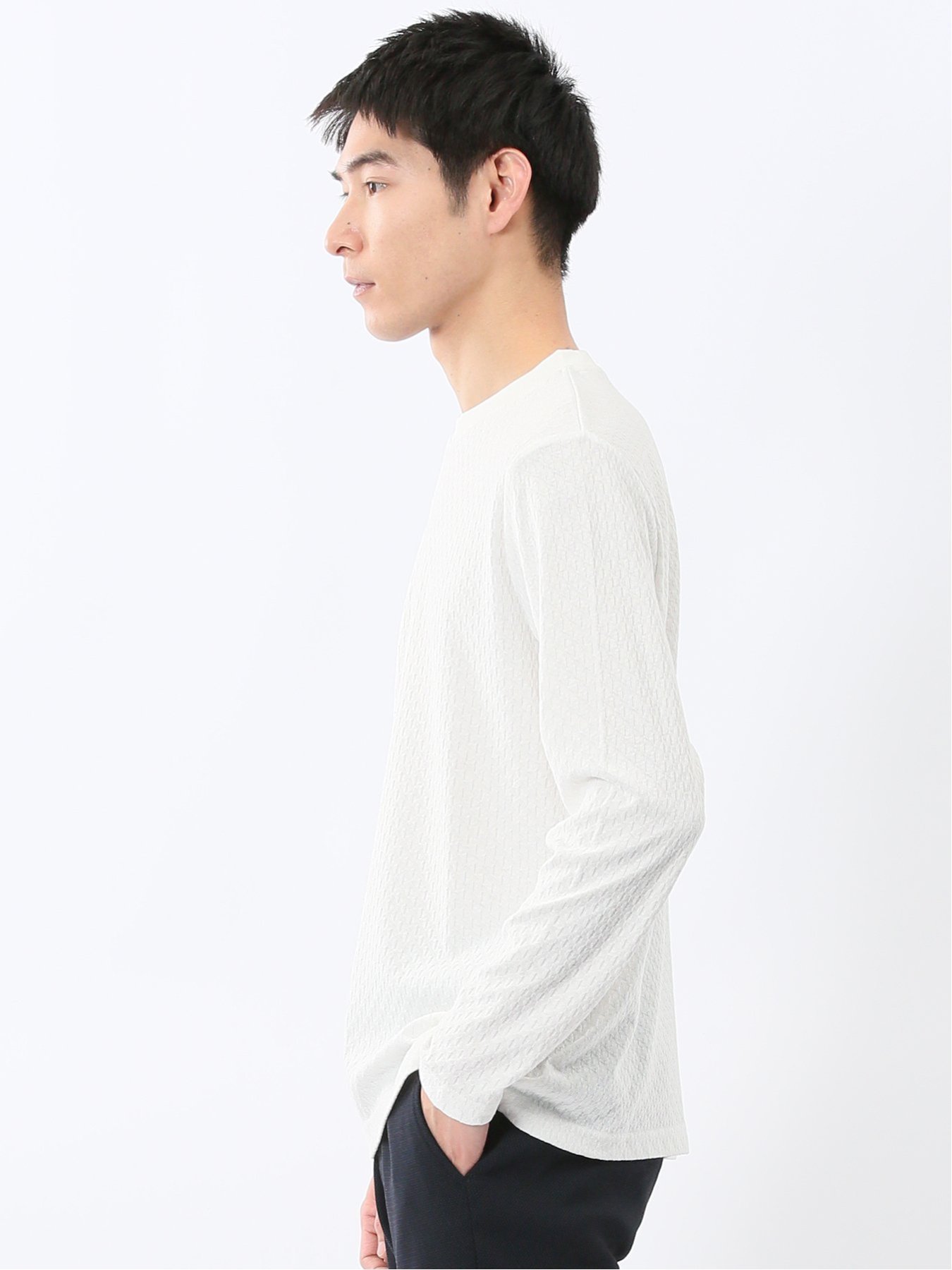 【SALE／10%OFF】m.f.editorial 千鳥ジャガード クルーネック長袖Tシャツ タカキュー トップス カットソー・Tシャツ ホワイト グレー