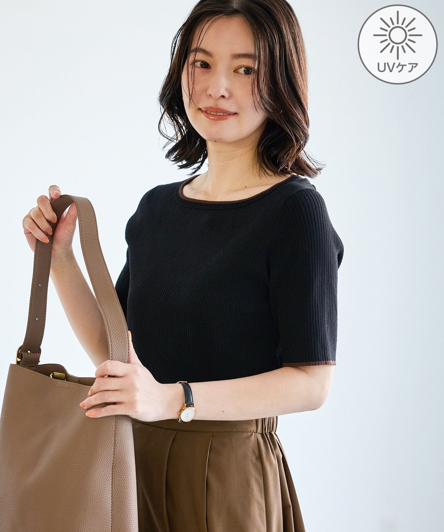 【SALE／11%OFF】ROPE' PICNIC 【ちゃんと+かわいい保証】シャーベットニット リブハーフスリーブニット/UVケア ロペピクニック トップス ニット グリーン ブルー ホワイト ブラック【送料無料】 stylife-15636835 Rakuten Fashion サンプル画像2