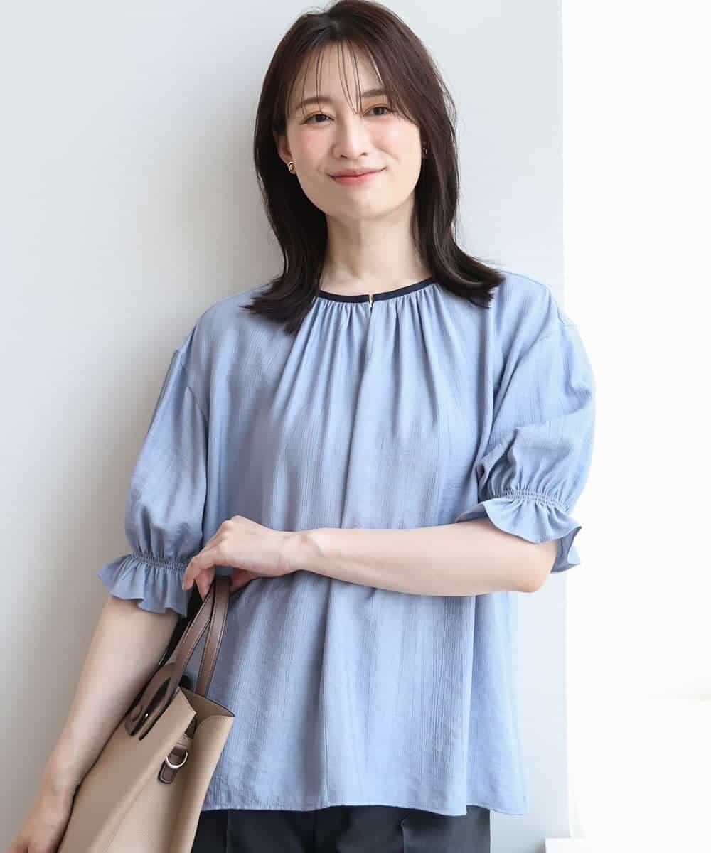 OFUON 配色パイピング楊柳ブラウス/洗える/WEB限定サイズあり オフオン トップス シャツ・ブラウス ホワイト