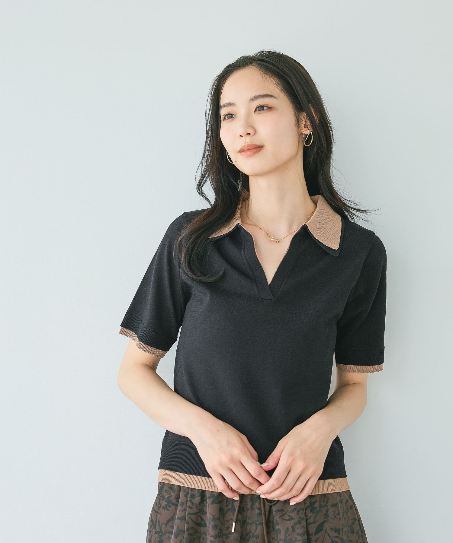 【SALE／10%OFF】Andemiu レイヤードポロニット アンデミュウ トップス ニット ピンク ブルー ブラック【送料無料】