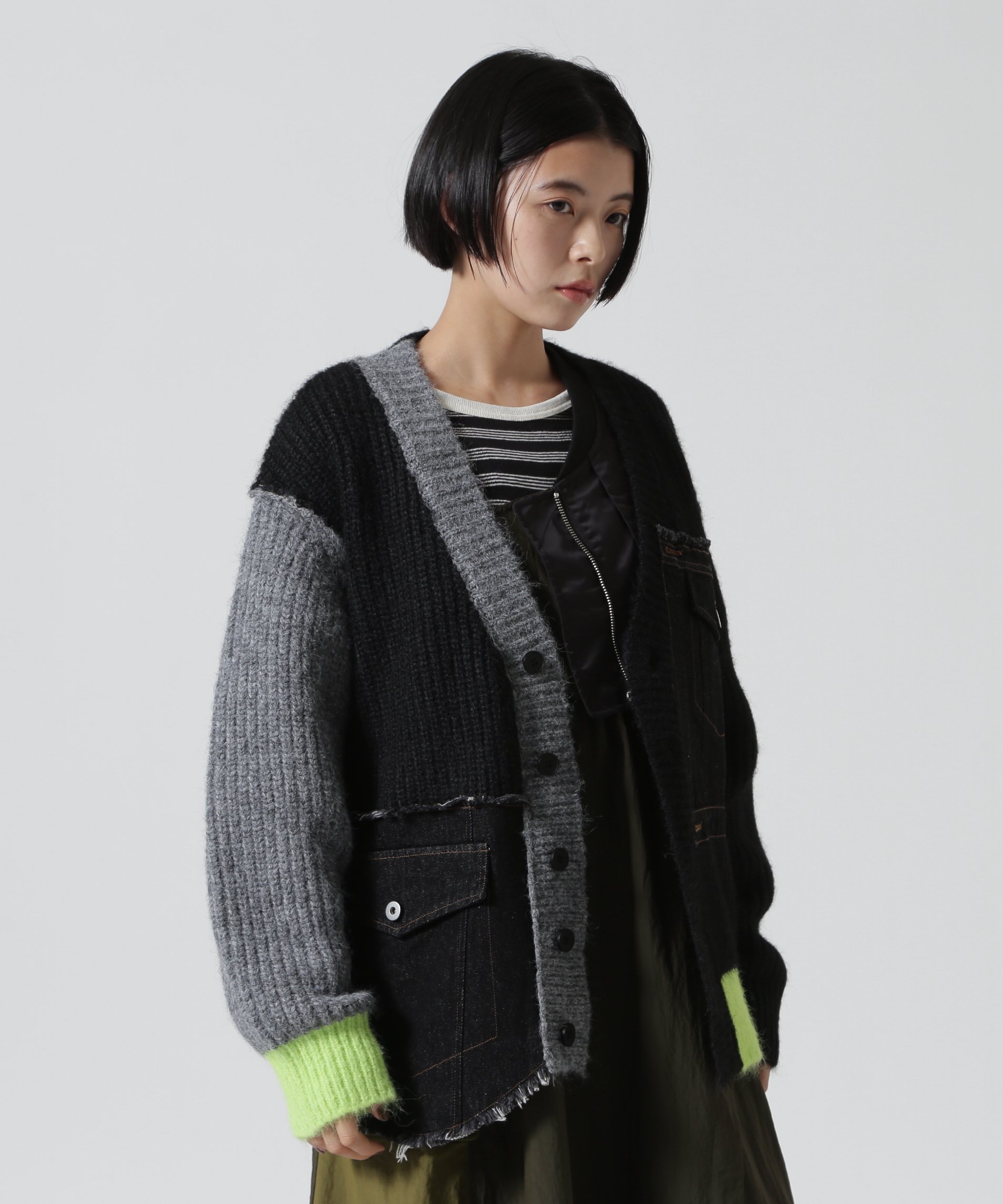 ROYAL FLASH AULA AILA/アウラアイラ/DENIM COMBINATION CARDIGAN ロイヤルフラッシュ トップス カーディガン ブラック【送料無料】