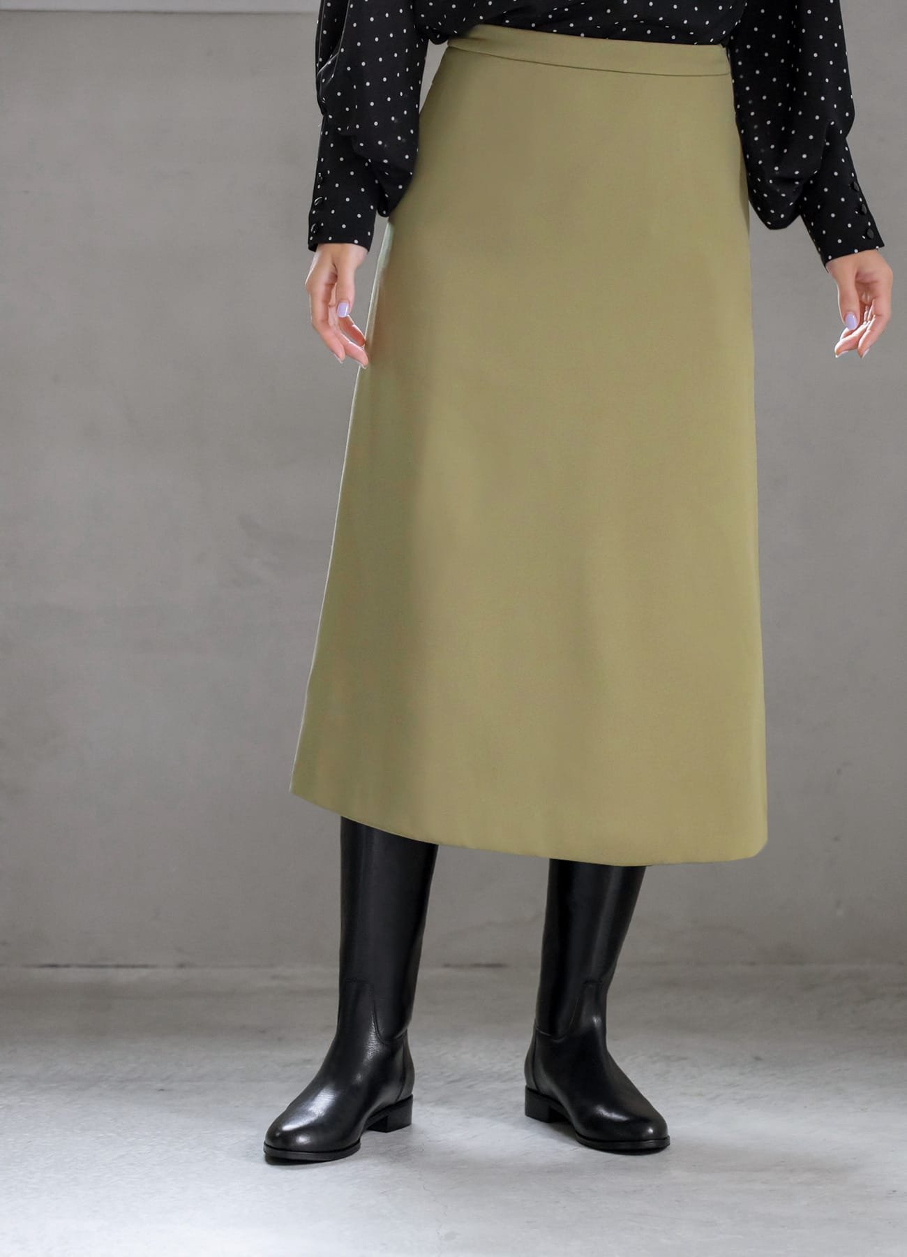 STYLE DELI 【LUXE】82cm丈ダブルクロスAラインスカート スタイルデリ スカート ミディアムスカート ブラック グリーン【送料無料】