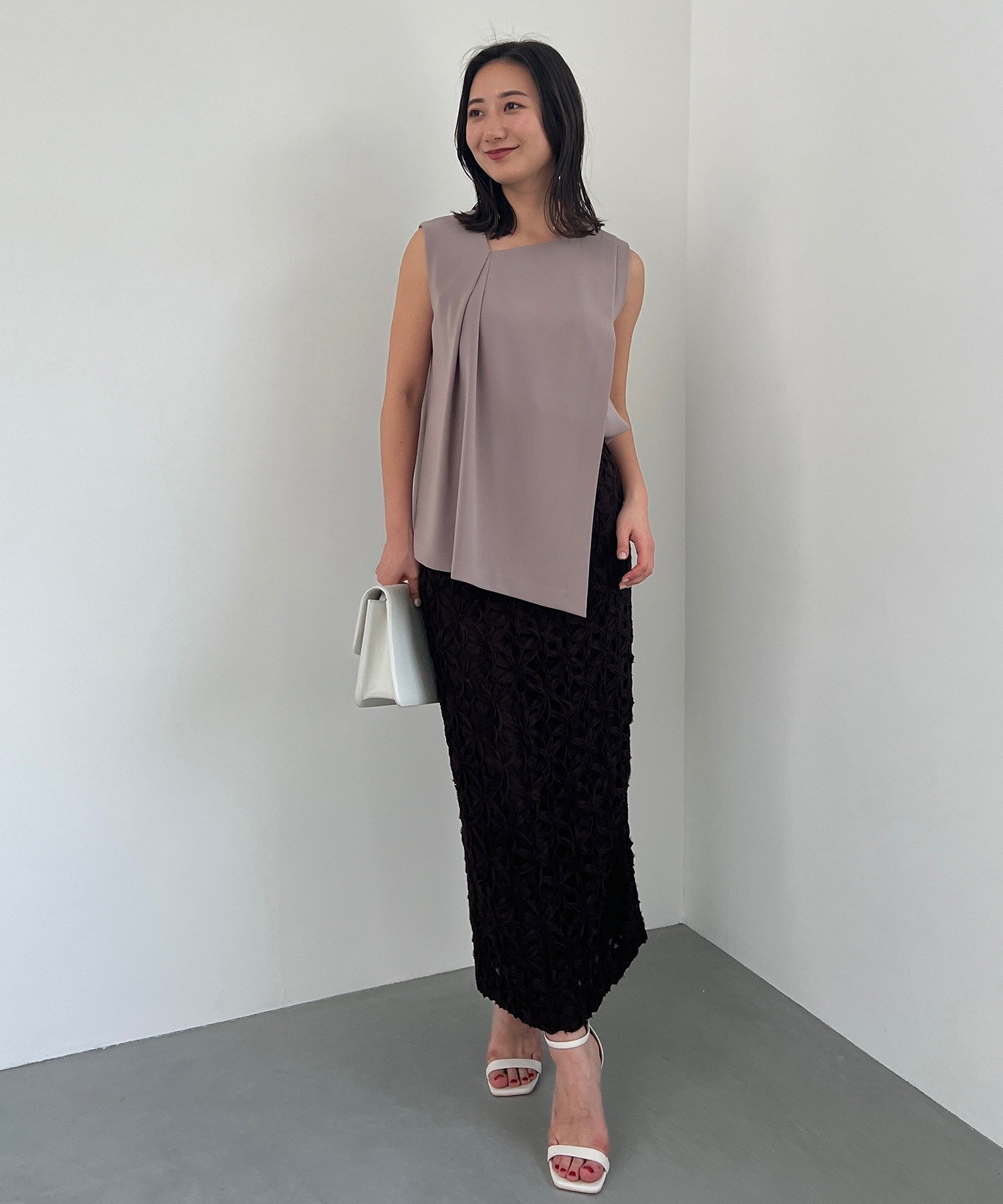 anuans ダブルサテンラップブラウス アニュアンス トップス シャツ・ブラウス ベージュ ホワイト ブル..