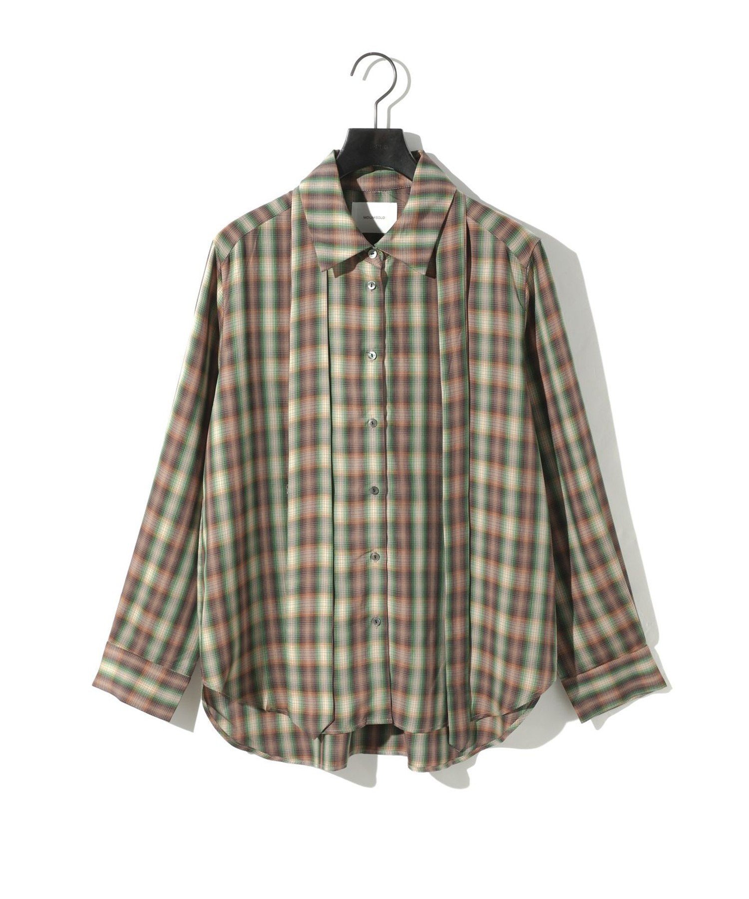 MIDIUMISOLID MIDIUMISOLID for Ladies チェックレギュラーカラータイ付シャツ マーコート トップス シャツ・ブラウス グリーン グレー