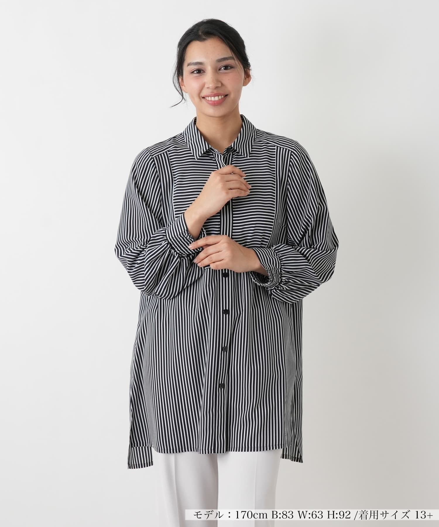 Leilian PLUS HOUSE 【店頭人気】ブラウス【プラス企画】 レリアン プラスハウス トップス シャツ・ブラウス ネイビー ブラック