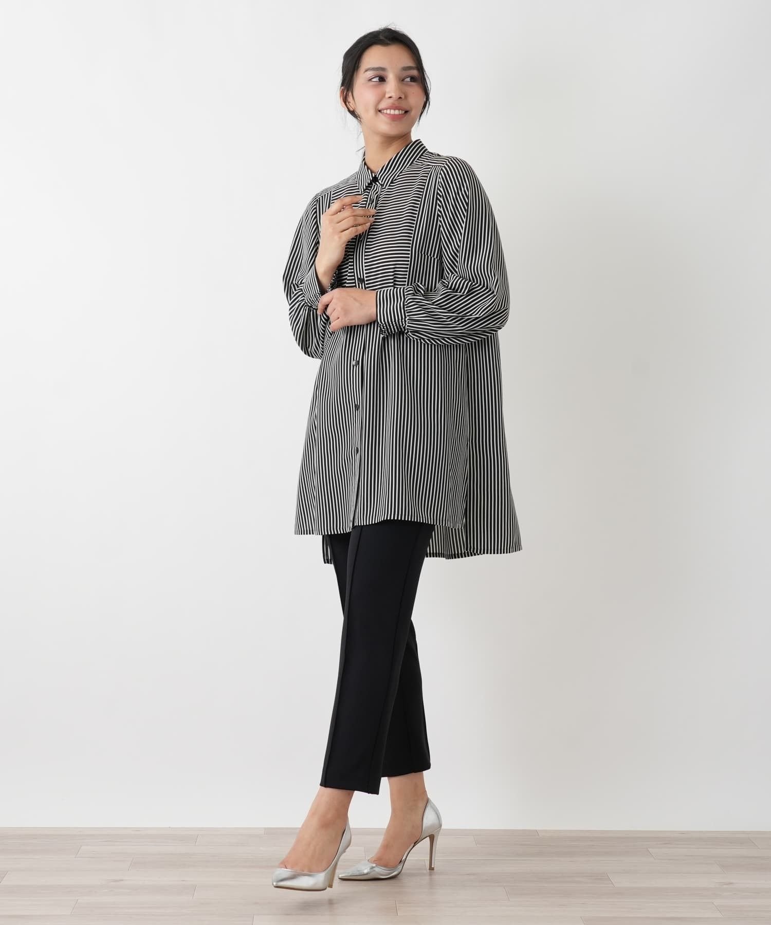 Leilian PLUS HOUSE 【店頭人気】ブラウス【プラス企画】 レリアン プラスハウス トップス シャツ・ブラウス ネイビー ブラック