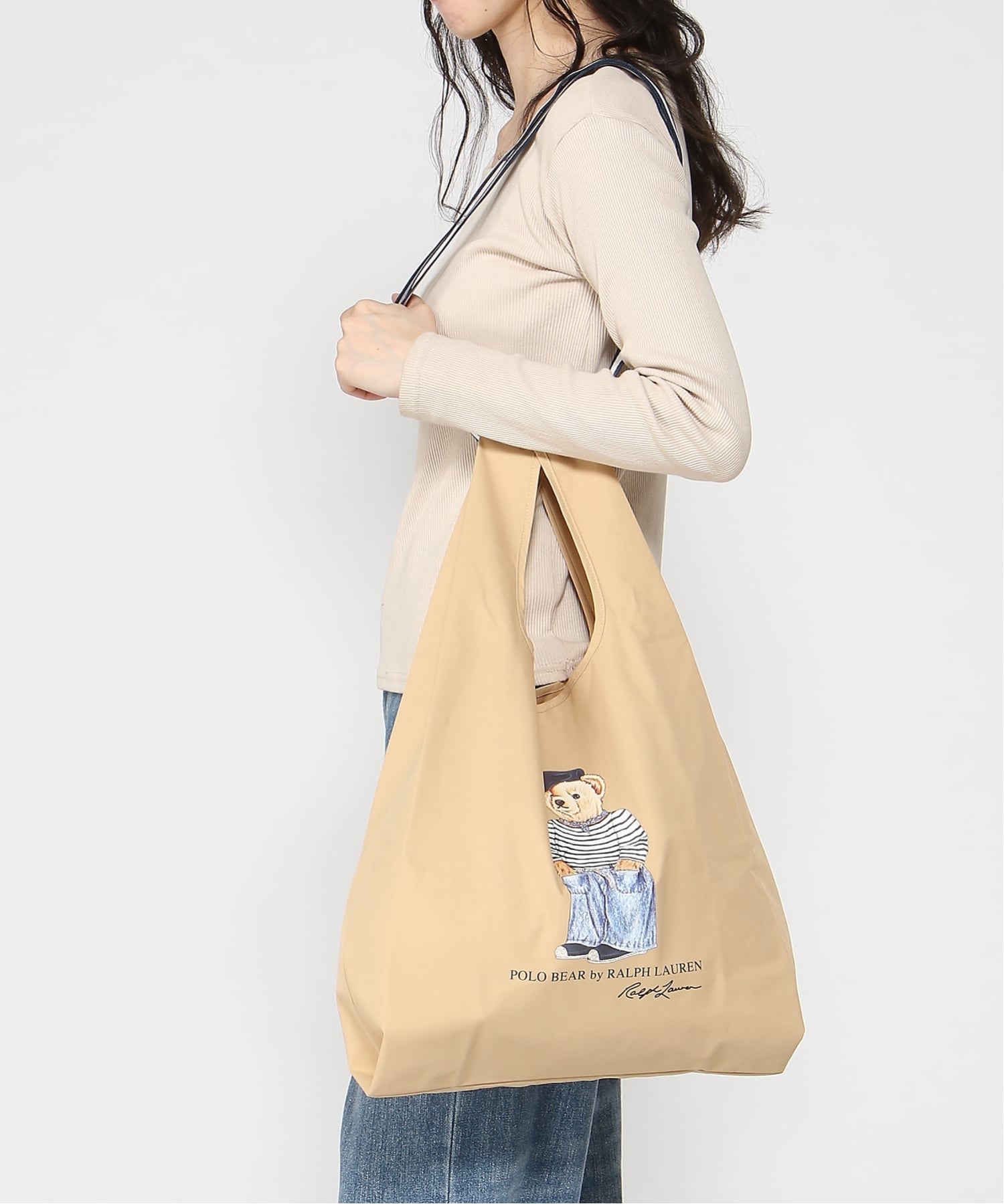 POLO RALPH LAUREN(ポロ ラルフ ローレン)【C-zeroはっ水】ポロベア ベルト付き レインバッグ ムーンバット バッグ トートバッグ ベージュ ブラック