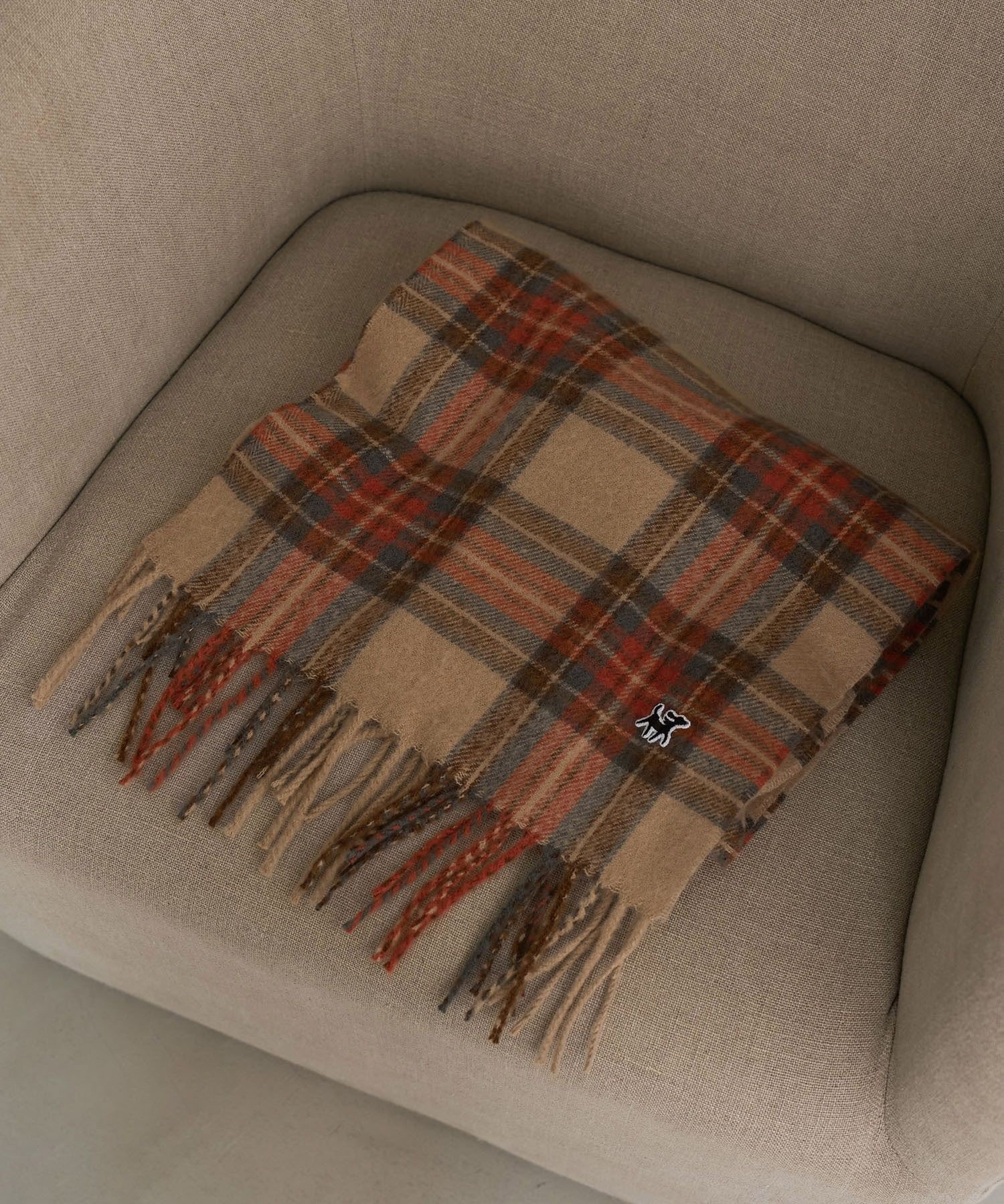 【SALE／5%OFF】ROPE' PICNIC PASSAGE PICNIC DOGシリーズ 刺繍ワッペン チェック柄ストール・マフラー ロペピクニック ファッション雑貨 マフラー・ストール・ネックウォーマー カーキグリーン ベージュ レッド stylife-15828254 Rakuten Fashion サンプル画像2