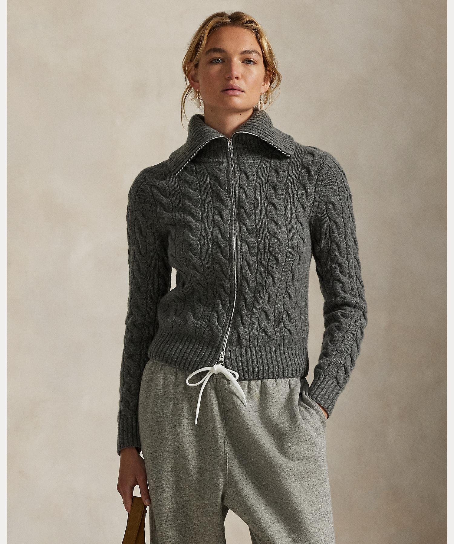 POLO RALPH LAUREN ケーブル ウールカシミヤ フルジップ セーター ラルフローレン トップス ニット グレー【送料無料】