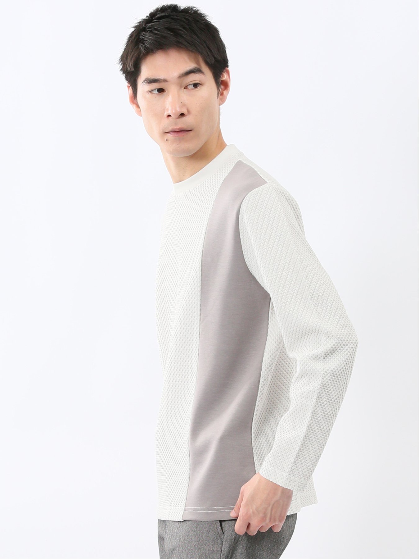 【SALE／10%OFF】m.f.editorial バーズアイジャガード クルーネック長袖Tシャツ タカキュー トップス カットソー・Tシャツ グレー
