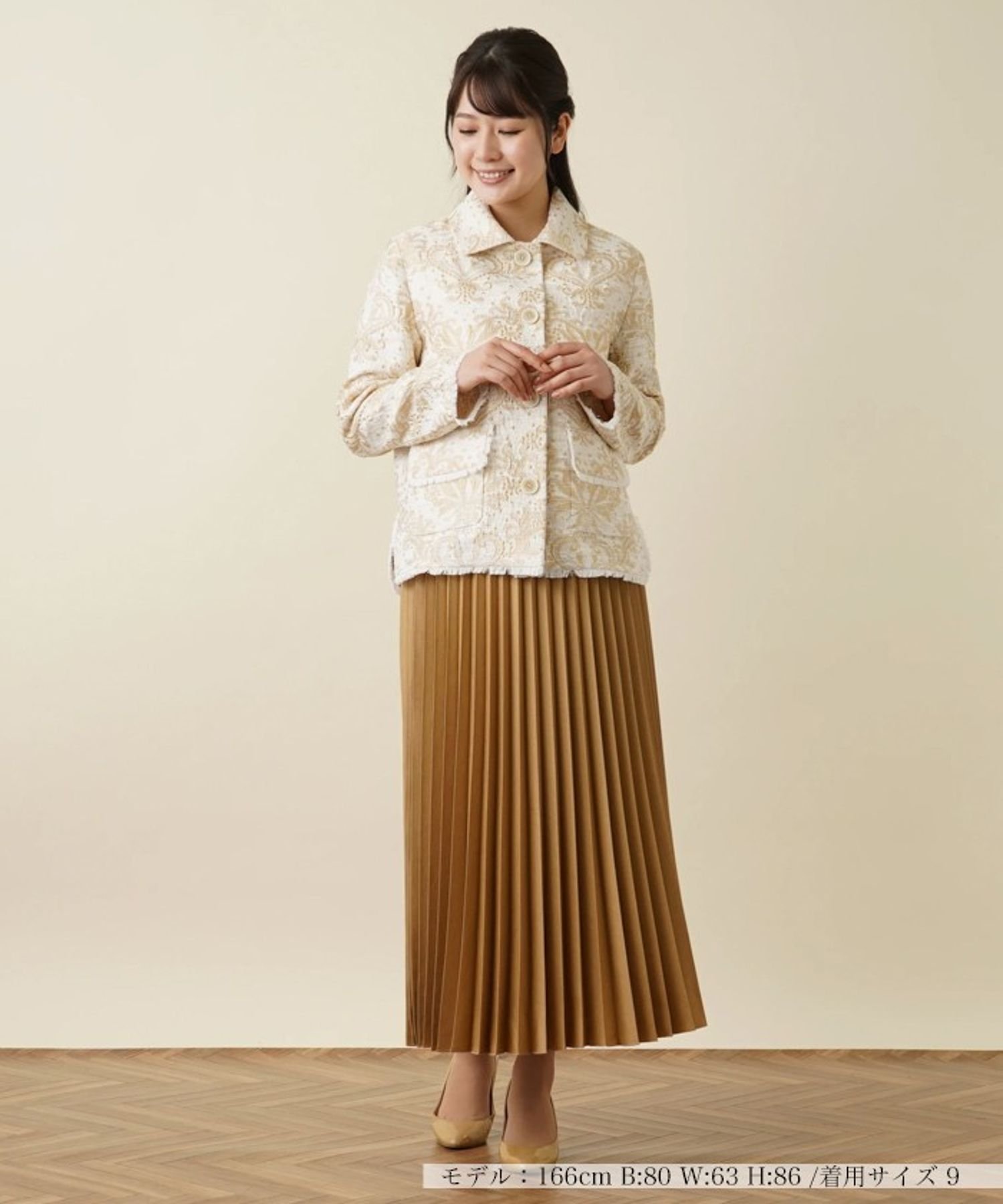 Leilian ジャガード刺繍ジャケット レリアン ジャケット・アウター テーラードジャケット・ブレザー ベージュ