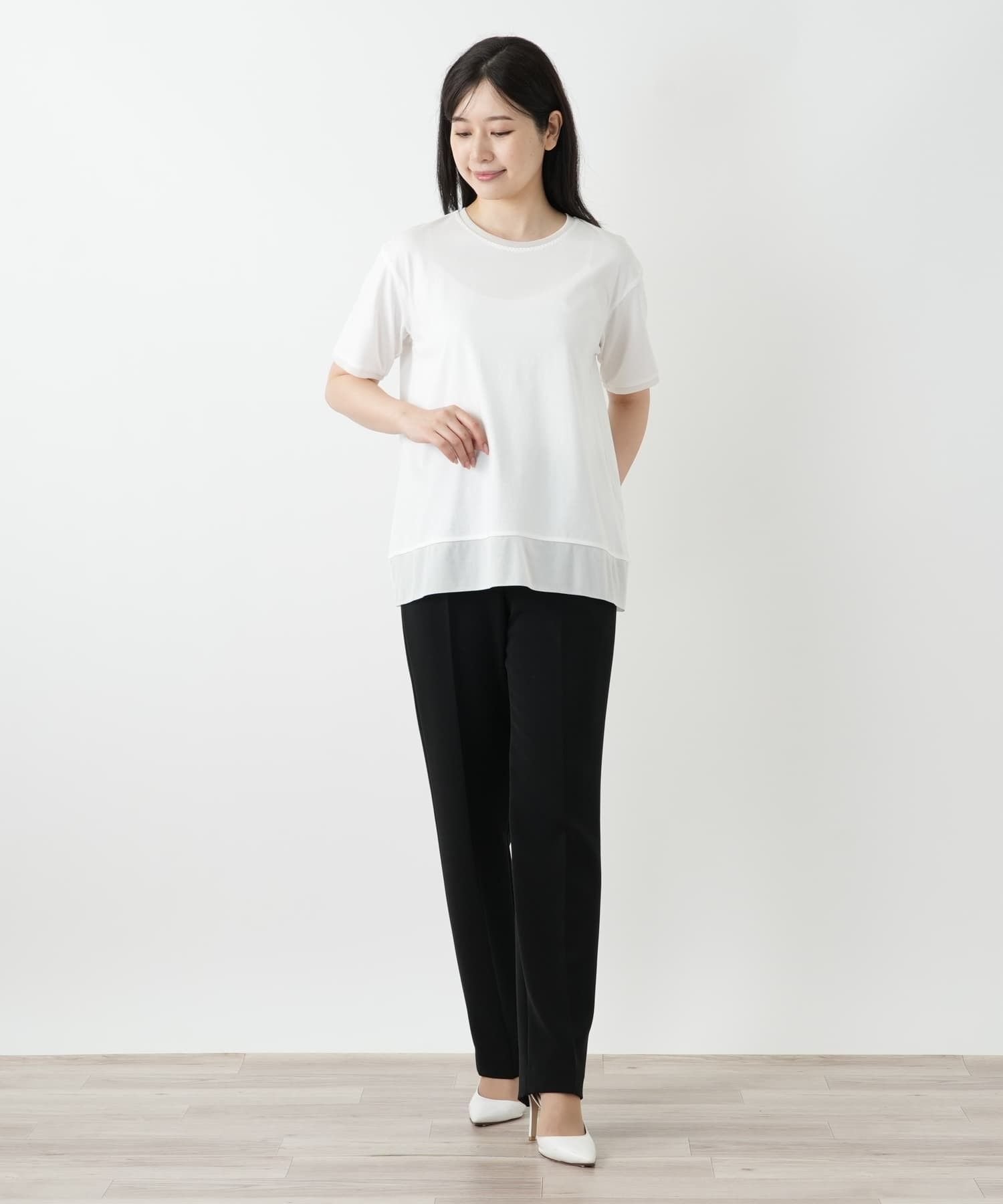 Leilian ラメクルーネックカットソー レリアン トップス カットソー・Tシャツ ブラック ホワイト