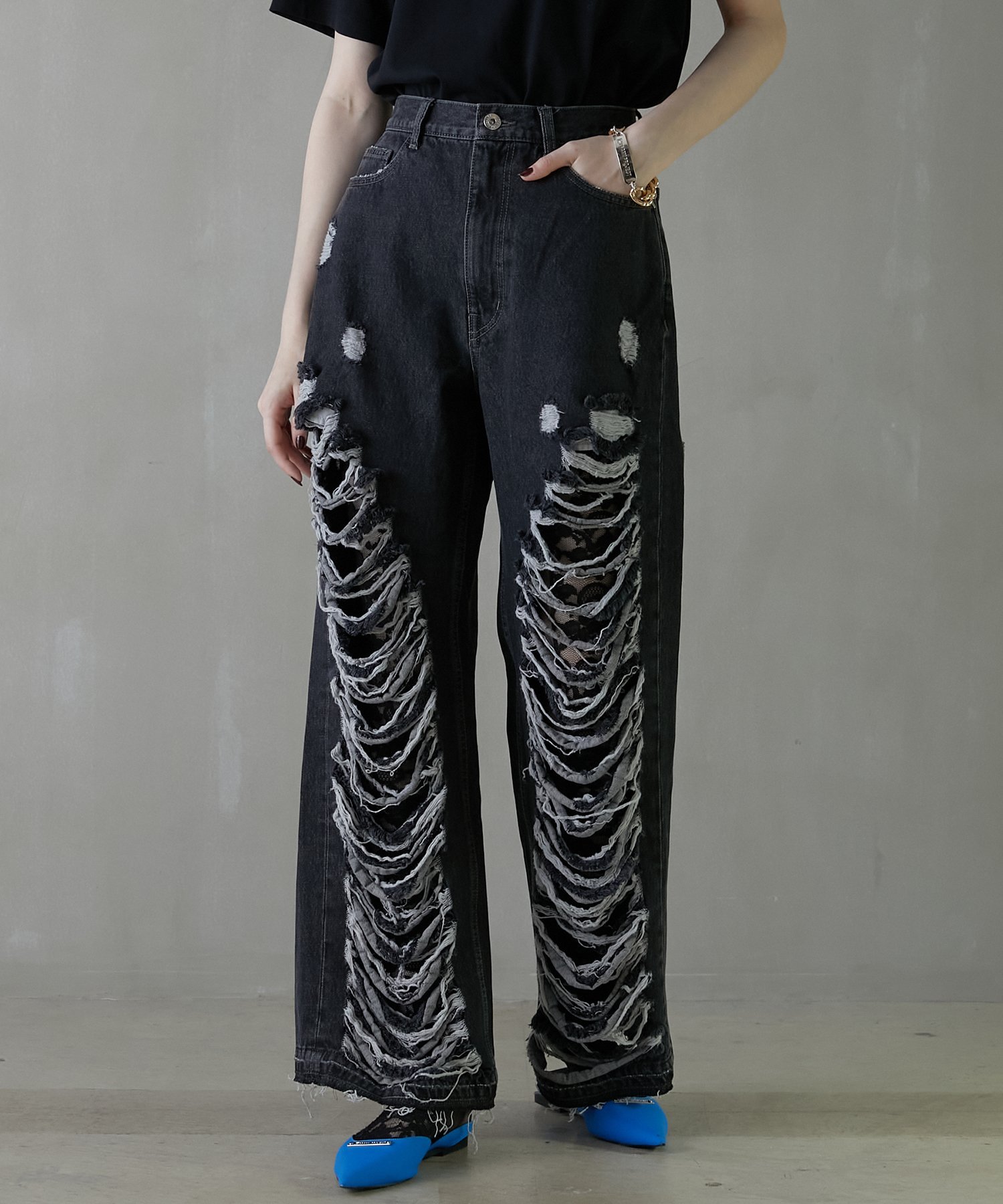 PRANK PROJECT ハードクラッシュデニム / Hard Clashed Jeans プランク プロジェクト パンツ ジーンズ・デニムパンツ ブラック ブルー【送料無料】のサムネイル