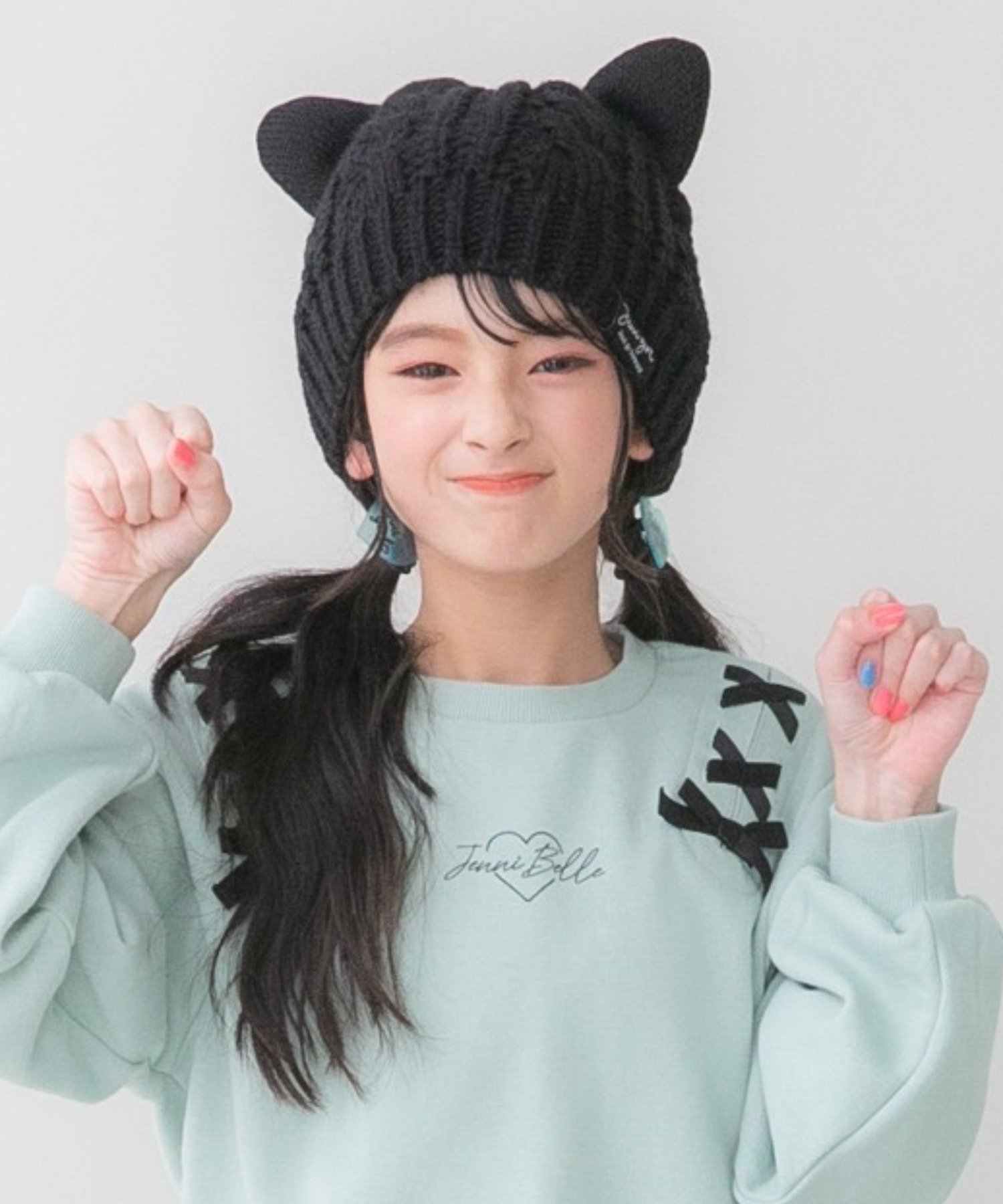 JENNI ネコ耳ケーブルニットキャップ ジェニィオンラインショップ 帽子 ニット帽・ビーニー ブラック ホワイト グレーのサムネイル