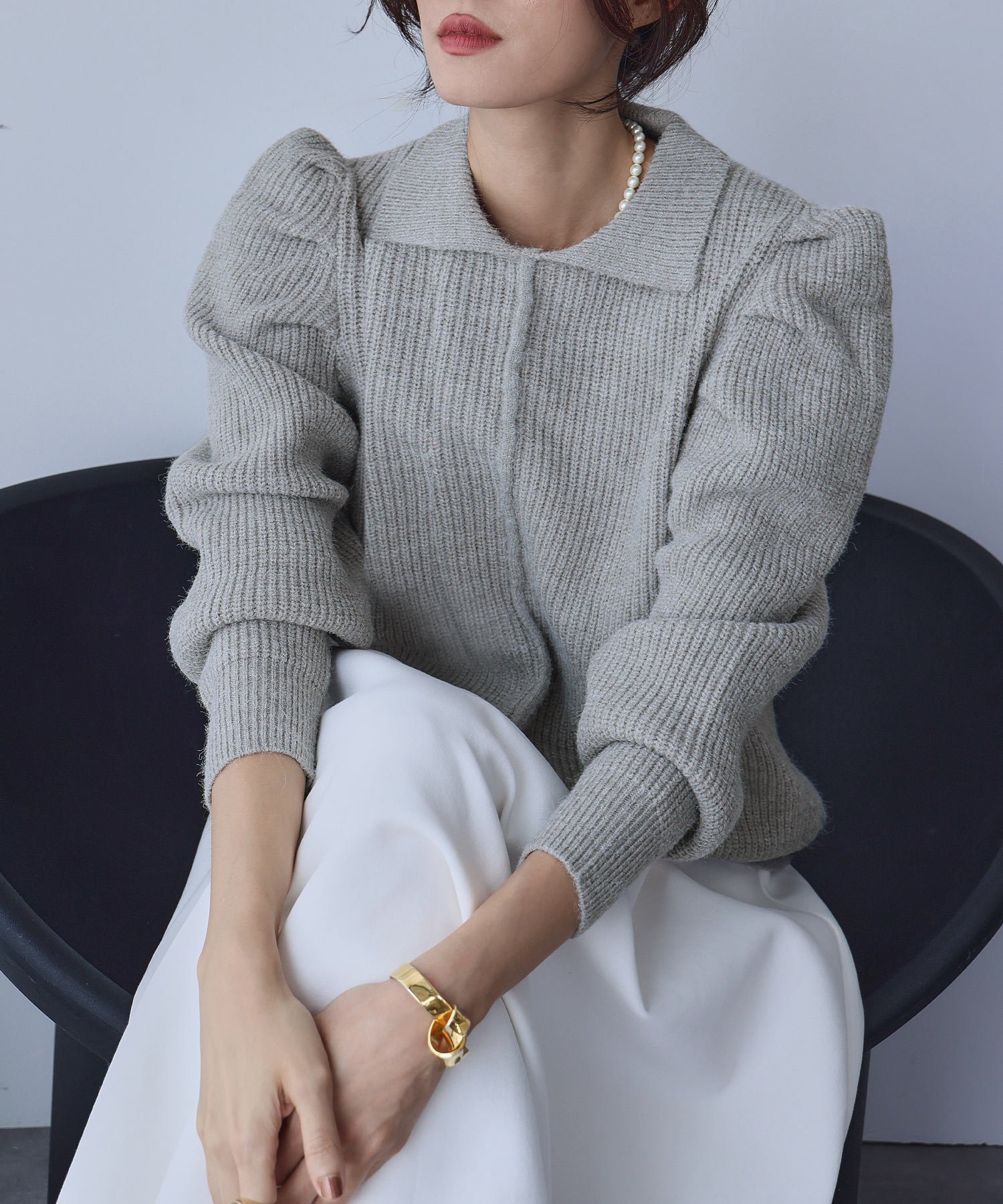 【SALE／12%OFF】ELFRANK タックスリーブ 襟付き ニット プルオーバー ガール トップス ニット グレー【送料無料】のサムネイル