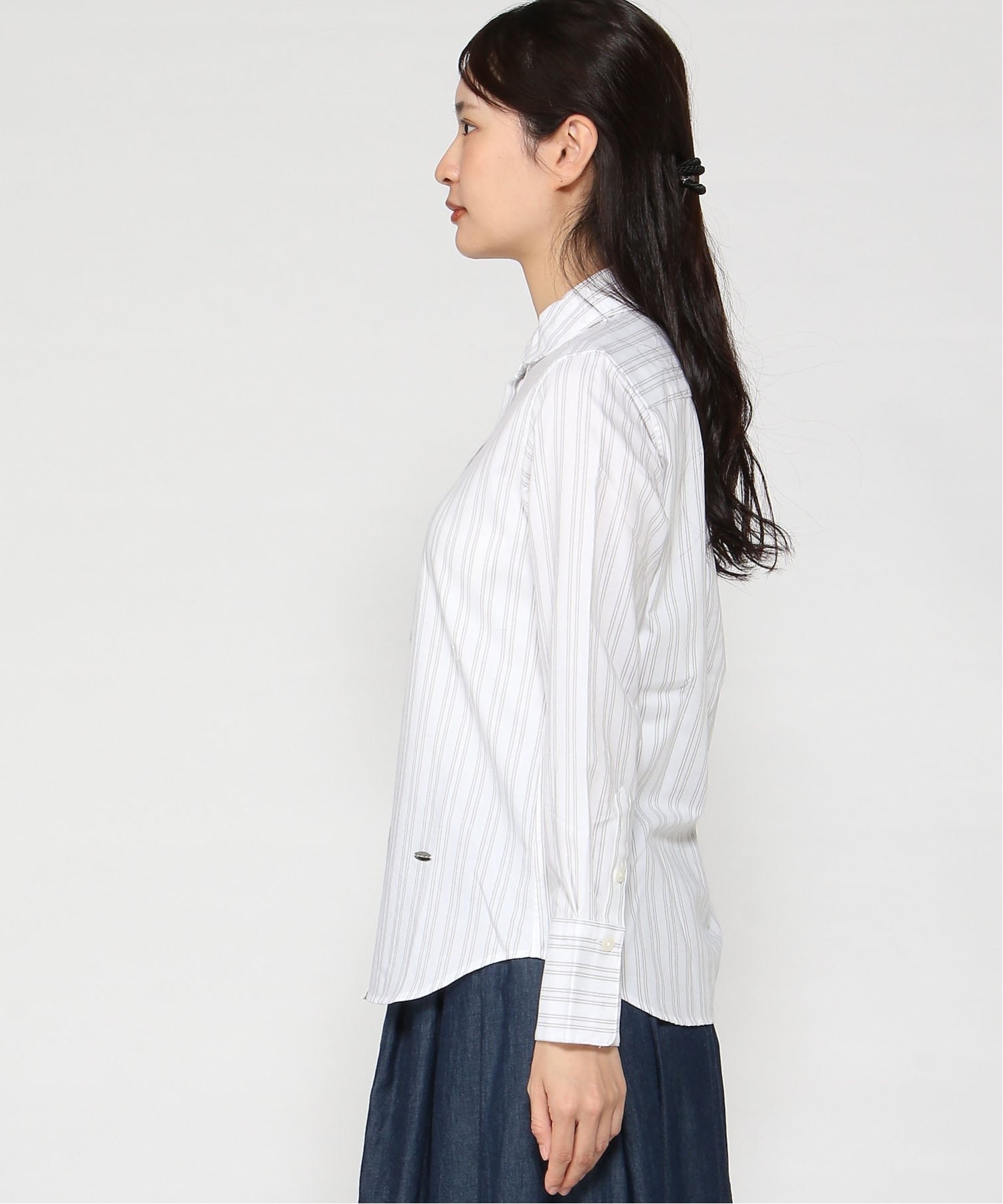 【SALE／20%OFF】CROCODILE CODE (W)ノンアイロン ストライプ柄 ブラウス クロコダイル トップス シャツ・ブラウス ホワイト ブルー【送料無料】