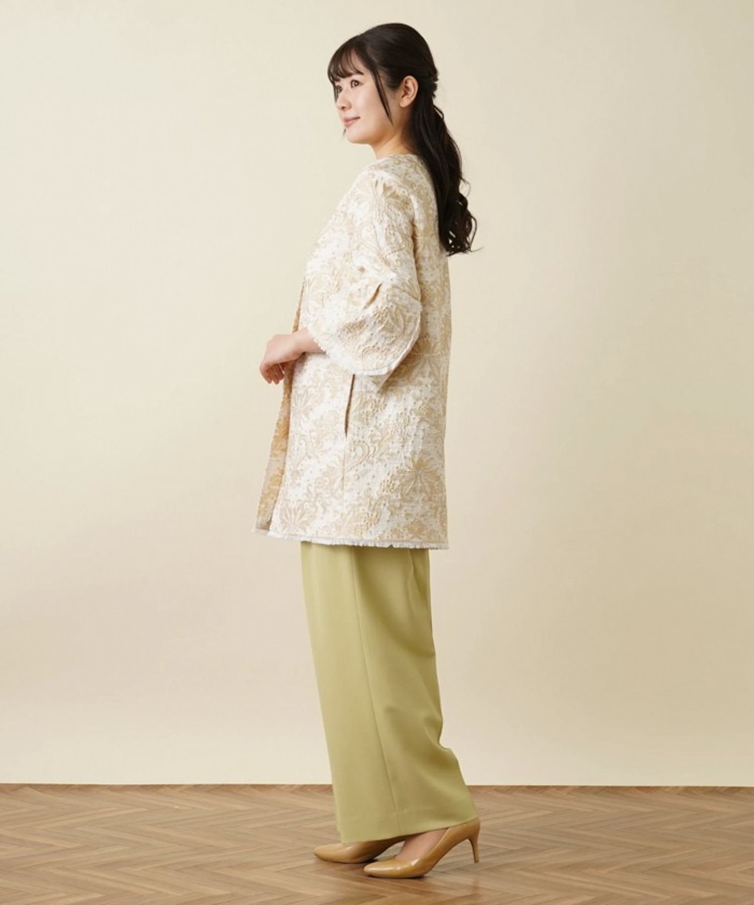 Leilian ジャガード刺繍ジャケット レリアン ジャケット・アウター テーラードジャケット・ブレザー ベージュ