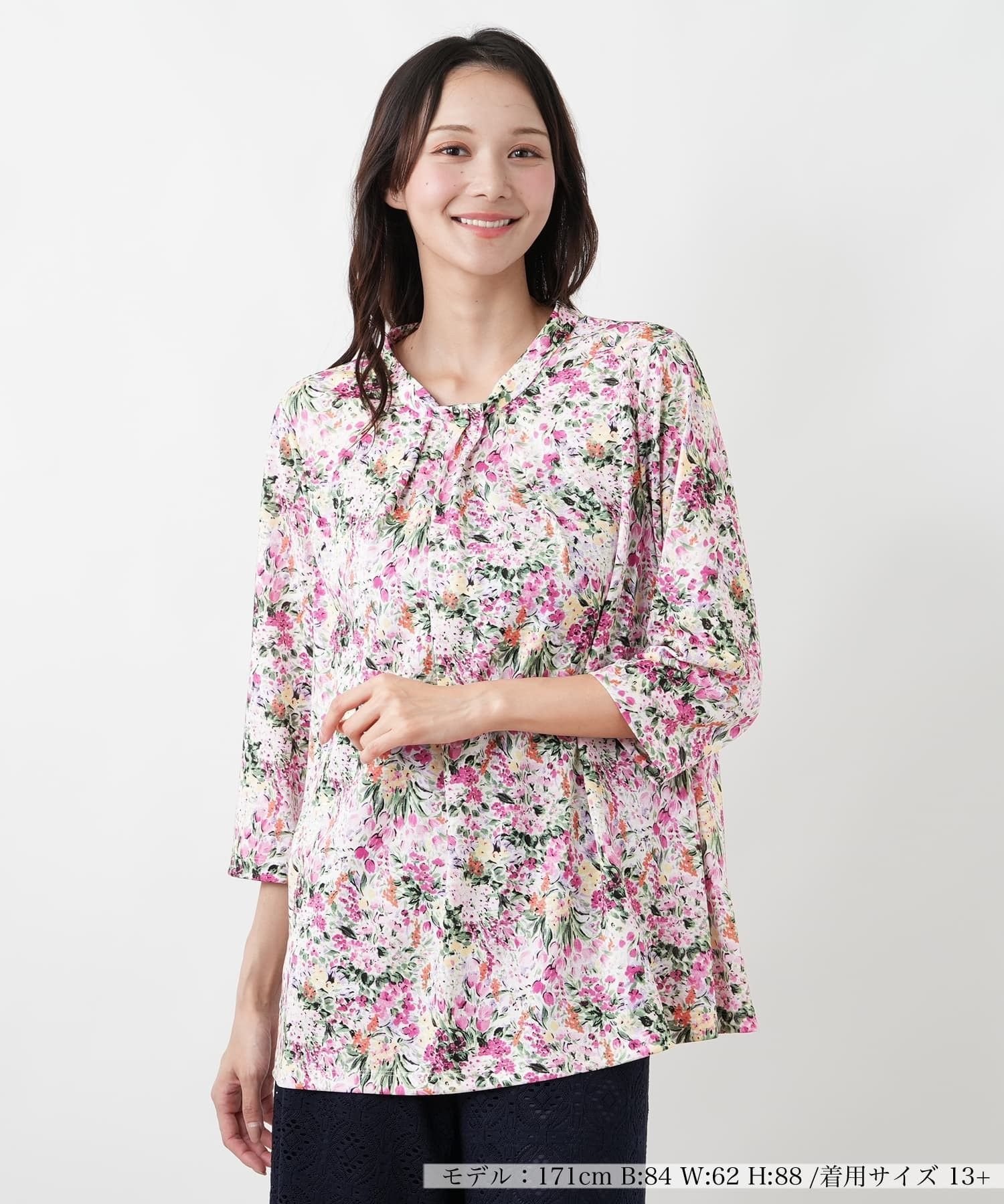 Leilian PLUS HOUSE カットソー【Leilian WHITE LABEL】【接触冷感】 レリアン プラスハウス トップス カットソー・Tシャツ レッド ホワイト