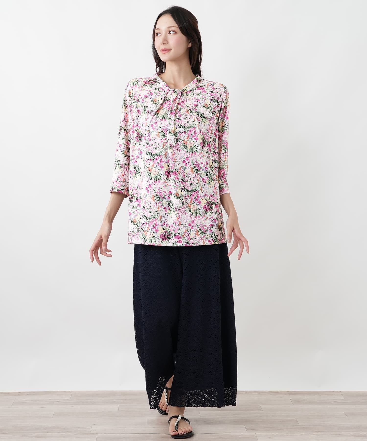 Leilian PLUS HOUSE カットソー【Leilian WHITE LABEL】【接触冷感】 レリアン プラスハウス トップス カットソー・Tシャツ レッド ホワイト