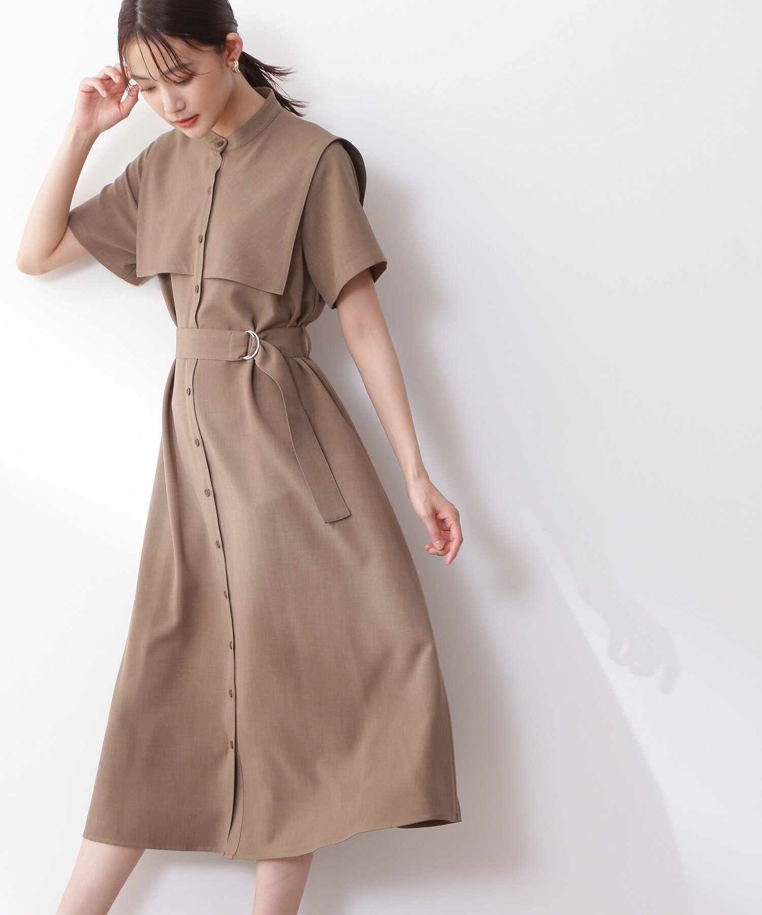 N. Natural Beauty Basic スクエアケープシャツワンピース エヌ ナチュラルビューティーベーシック* ワンピース・ドレス その他のワンピース・ドレス ブラウン ブルー【送料無料】