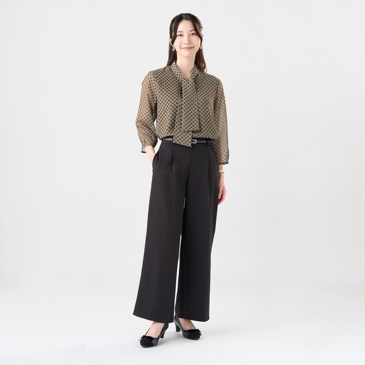プリント ボウタイブラウス 七分袖 レディース BL02J500DH20X00-50 トーキョーシャツ トップス シャツ・ブラウス ブラウン
